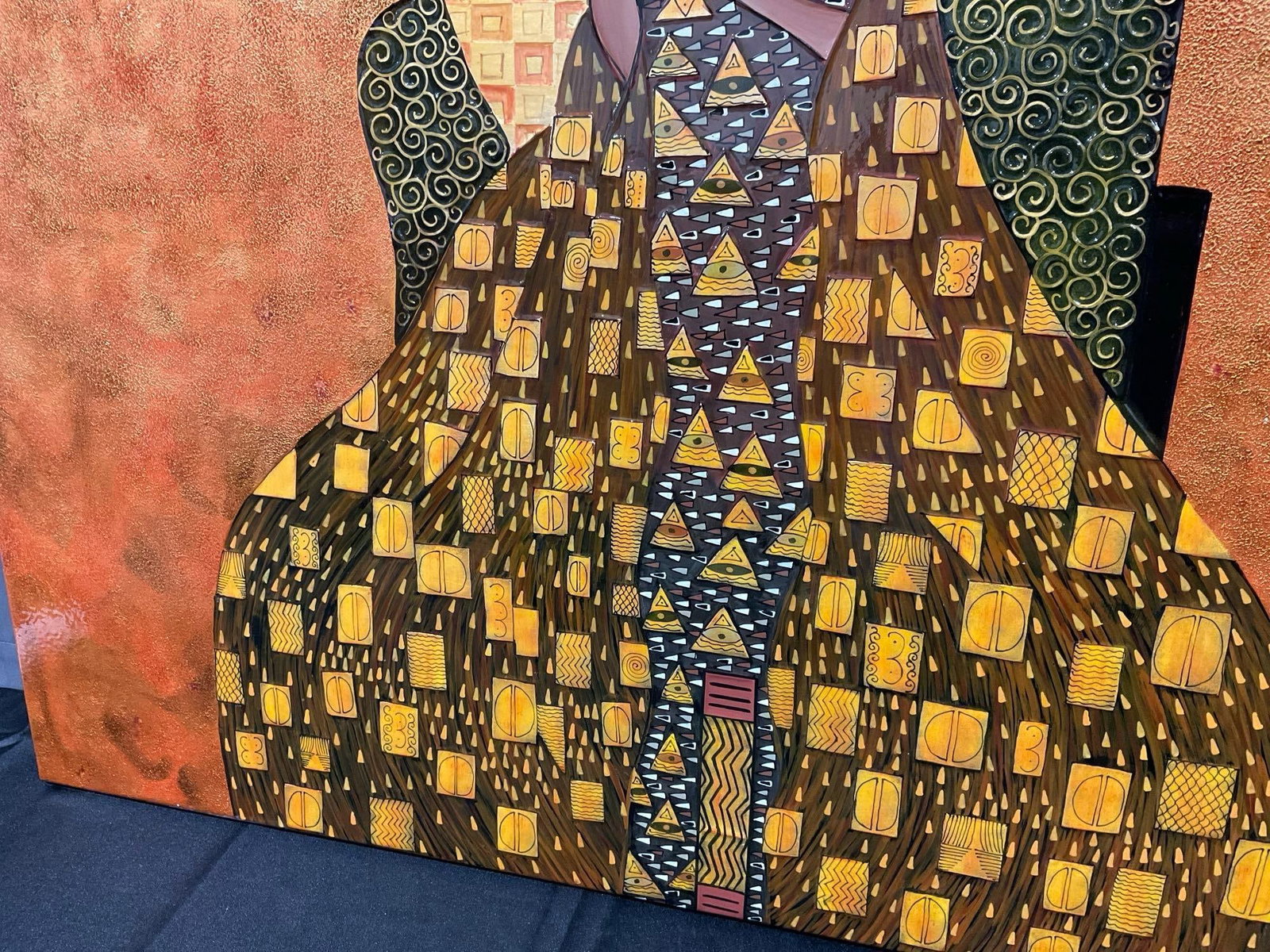 Large Repro in the style of Gustav Klimts Portrait of Adele Bloch-Bauer, lacquered style, 37x35 in - 3