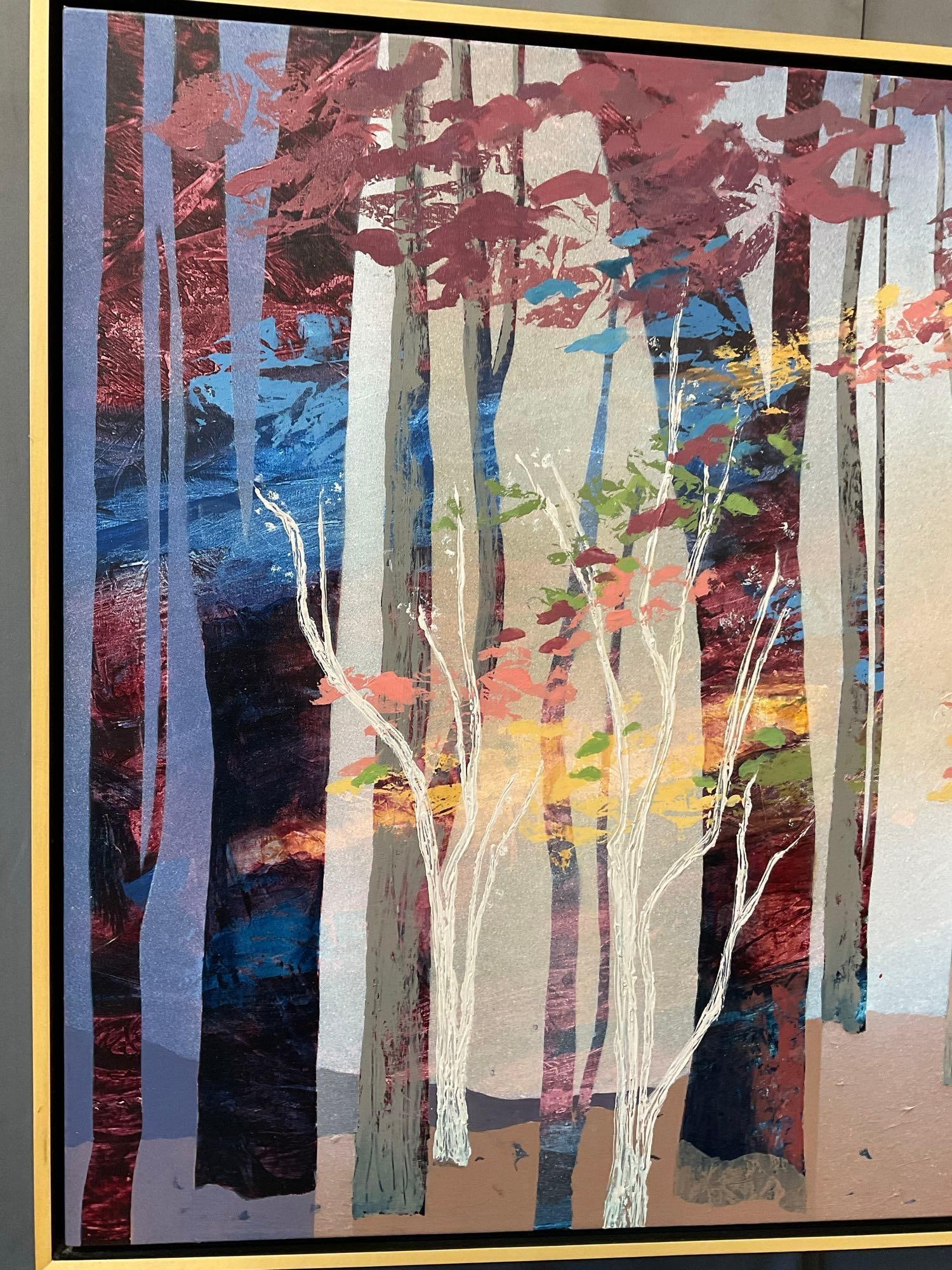 Large Signed Original Watercolor on Canvas, Birch Tree Forest, 36x46 inches, Signed Alvena McCorm... - 2