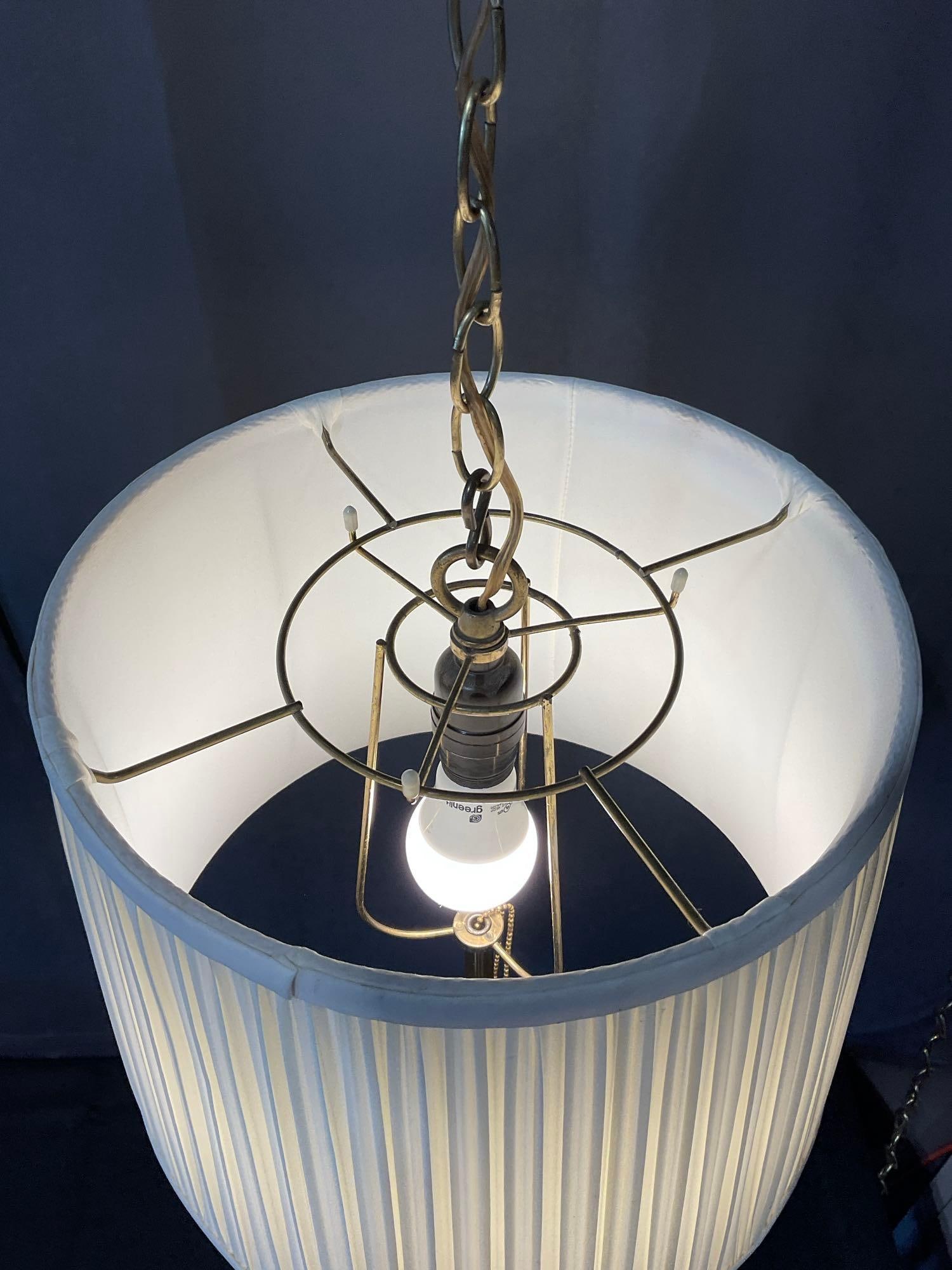 Swag Hanging Lamp, Brass & Porcelain, tested & working, w/6-8 foot chain - 2