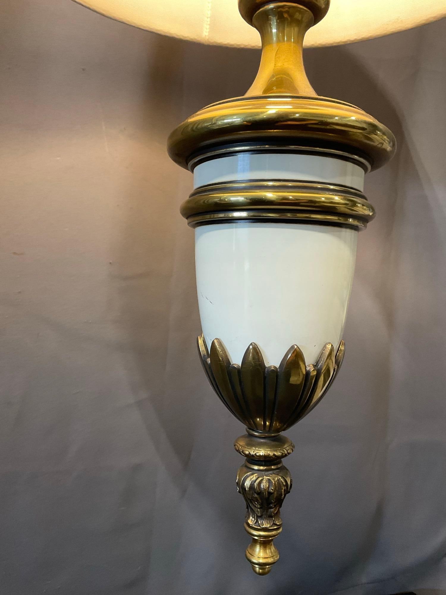 Swag Hanging Lamp, Brass & Porcelain, tested & working, w/6-8 foot chain - 3