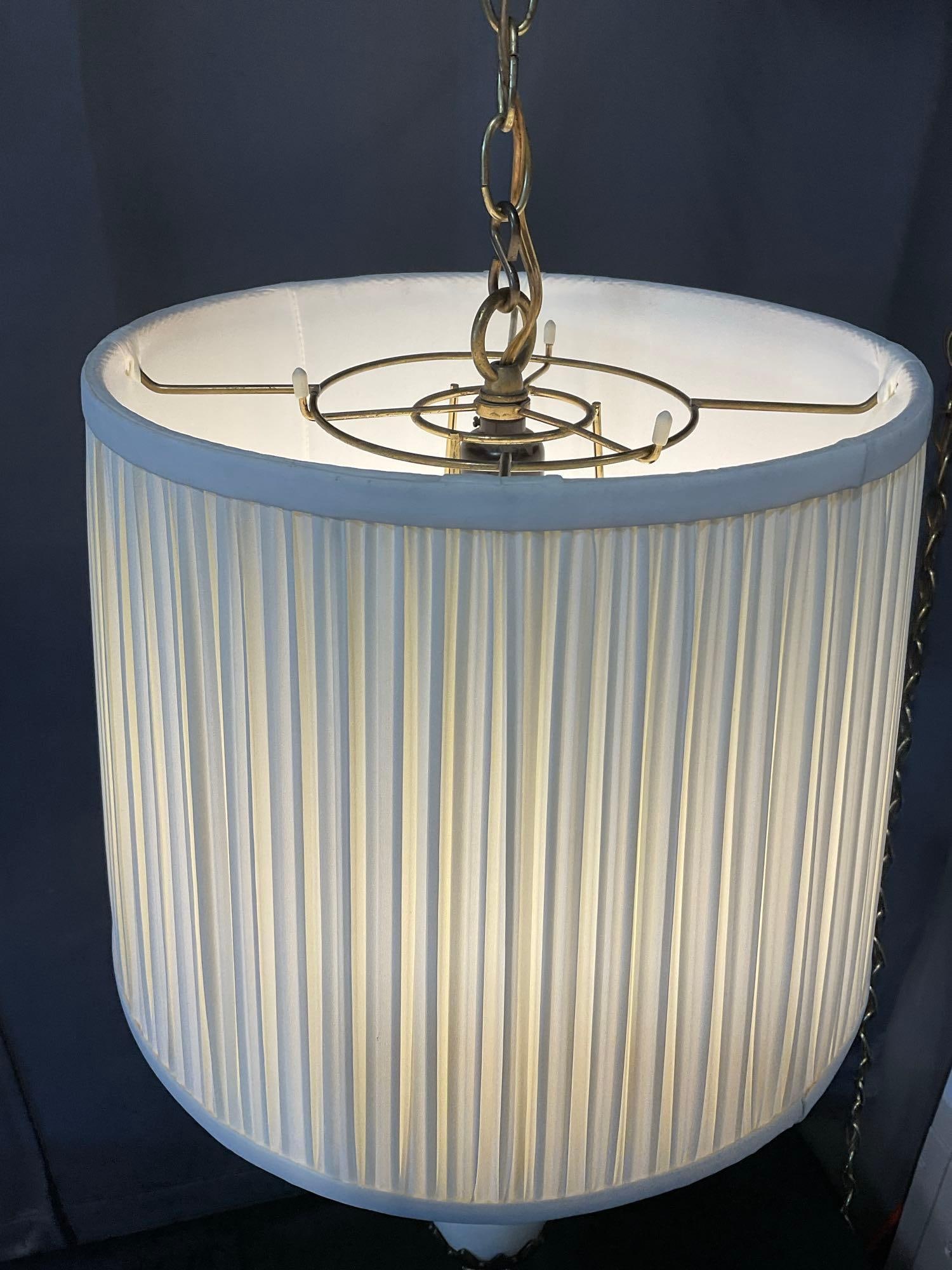 Swag Hanging Lamp, Brass & Porcelain, tested & working, w/6-8 foot chain - 5