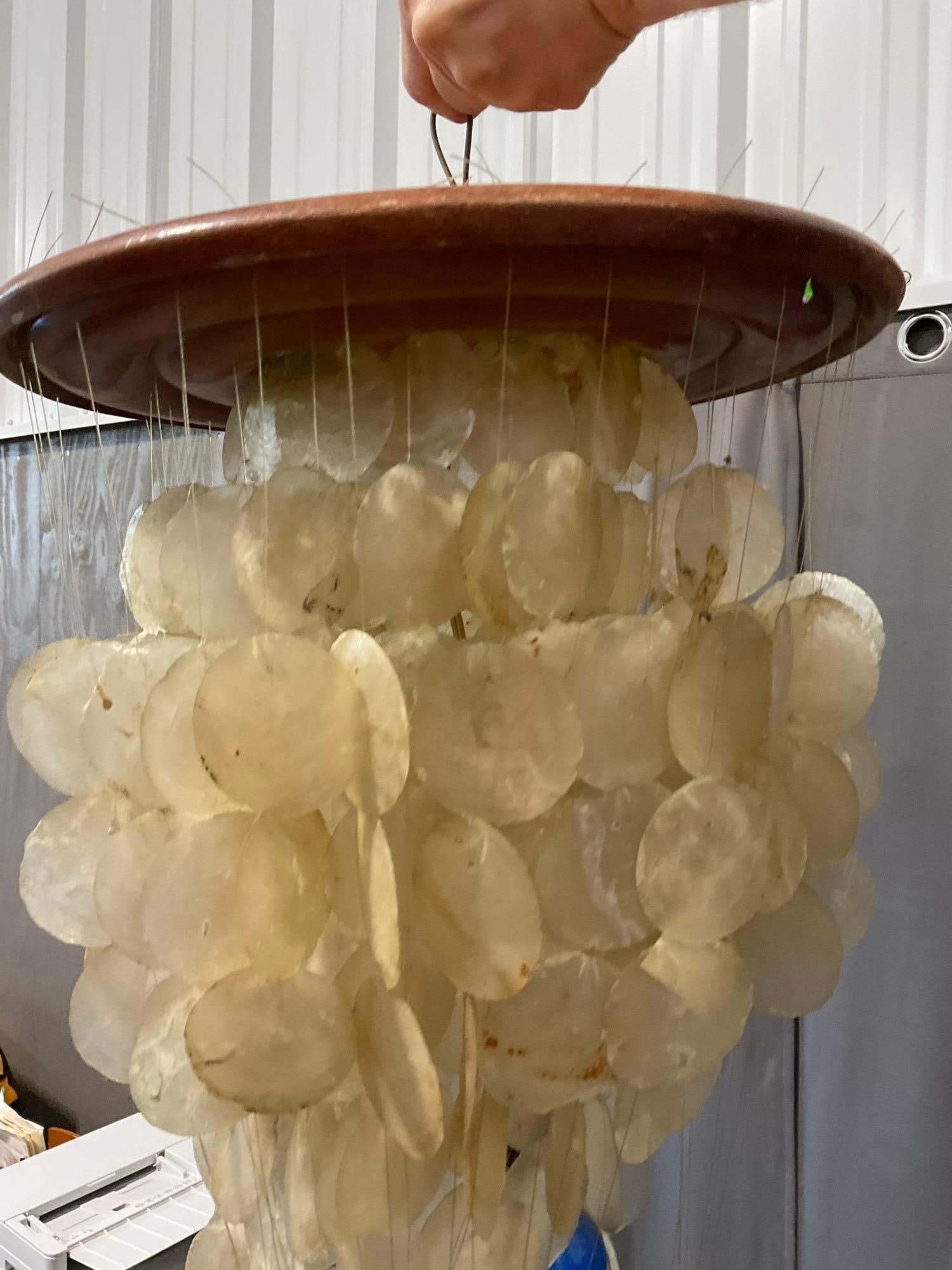 Verner Panton style Capiz Shell Lamp, Long Hanging w/multicolor lights, untested, approx 6 feet - 2