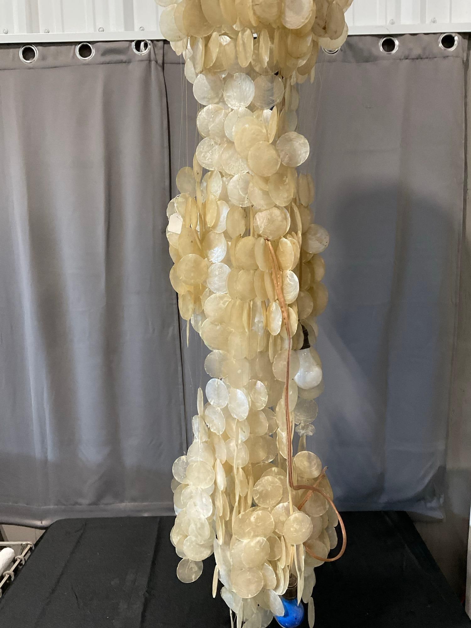 Verner Panton style Capiz Shell Lamp, Long Hanging w/multicolor lights, untested, approx 6 feet - 3