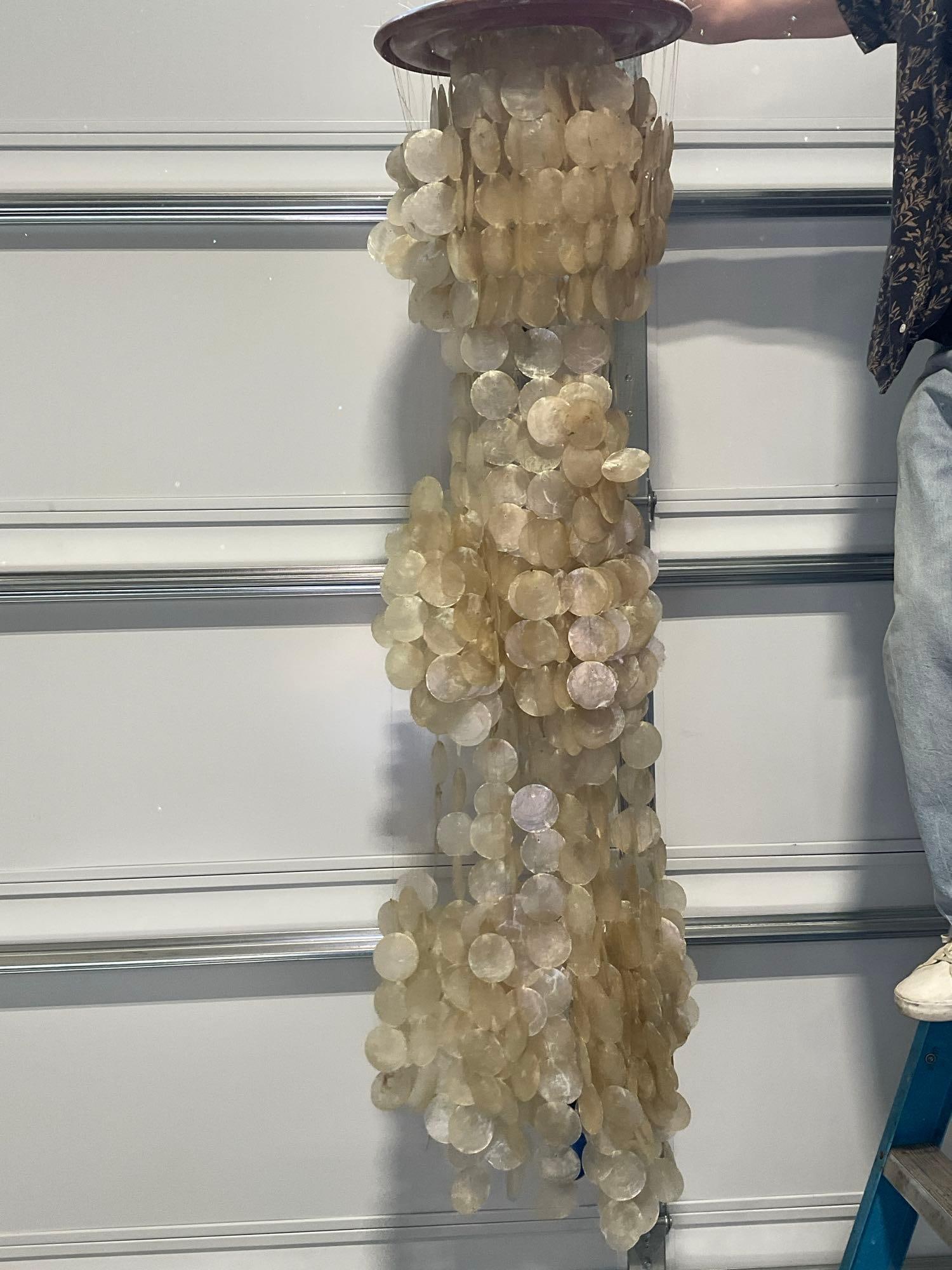 Verner Panton style Capiz Shell Lamp, Long Hanging w/multicolor lights, untested, approx 6 feet - 4