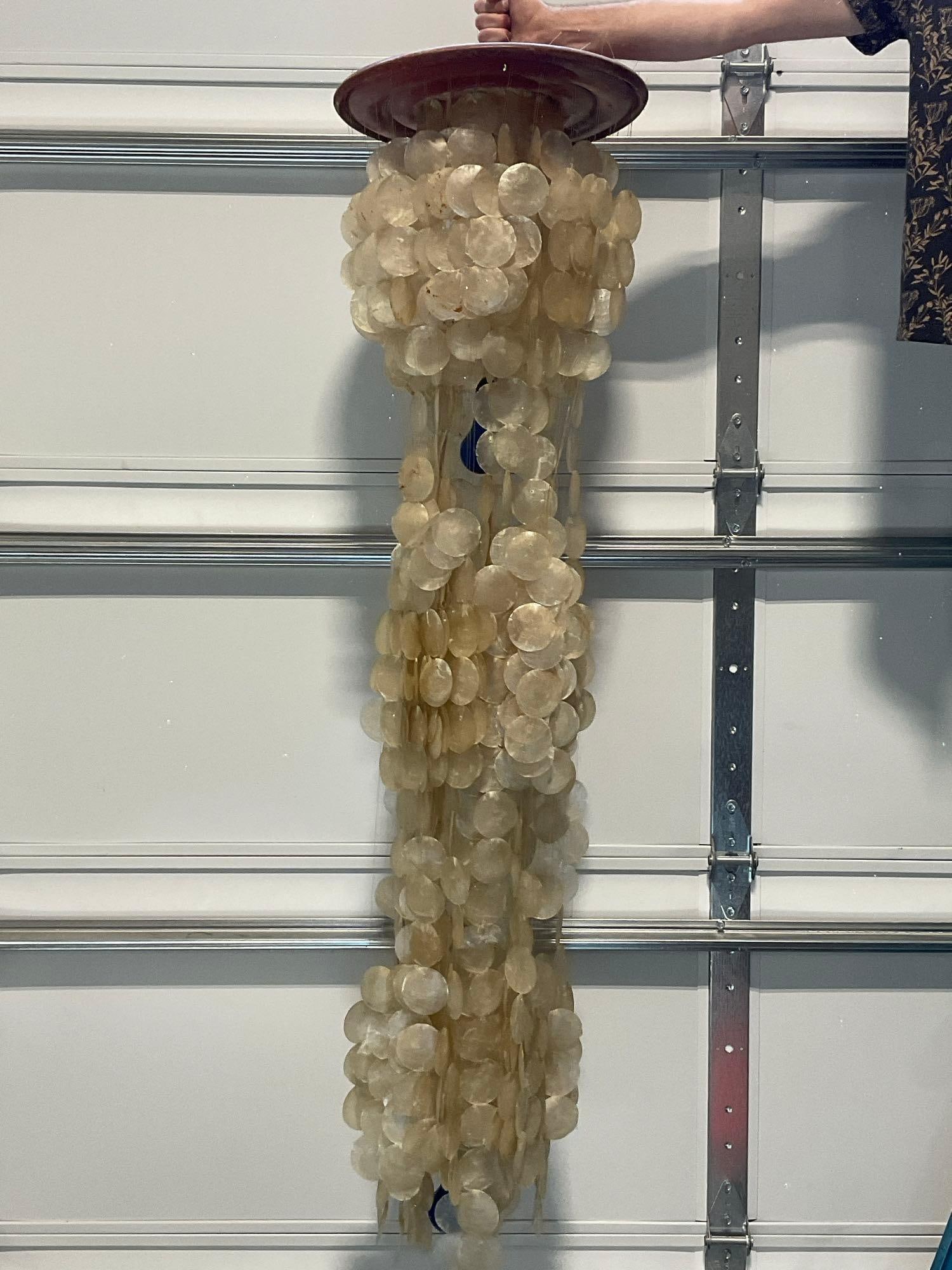 Verner Panton style Capiz Shell Lamp, Long Hanging w/multicolor lights, untested, approx 6 feet - 5