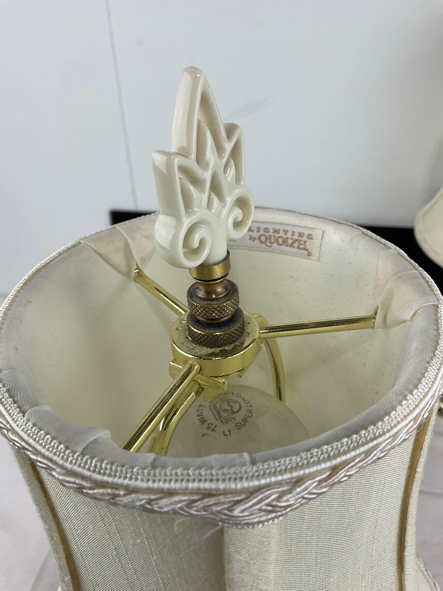 Pair of Lenox Quoizel Lamps, Brass & Ornate Porcelain, 20 inches each - 4