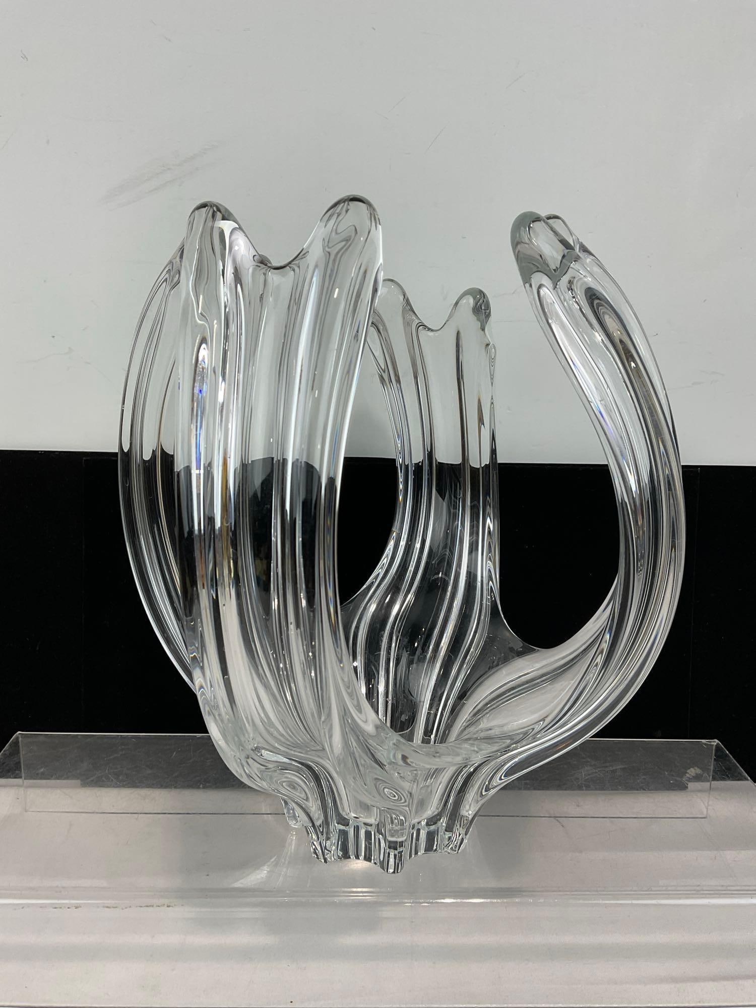 4 Prong Freeform Art Vannes Cristal Centerpiece, Handblown Glass, 12h x 10w x 10d inches - 2