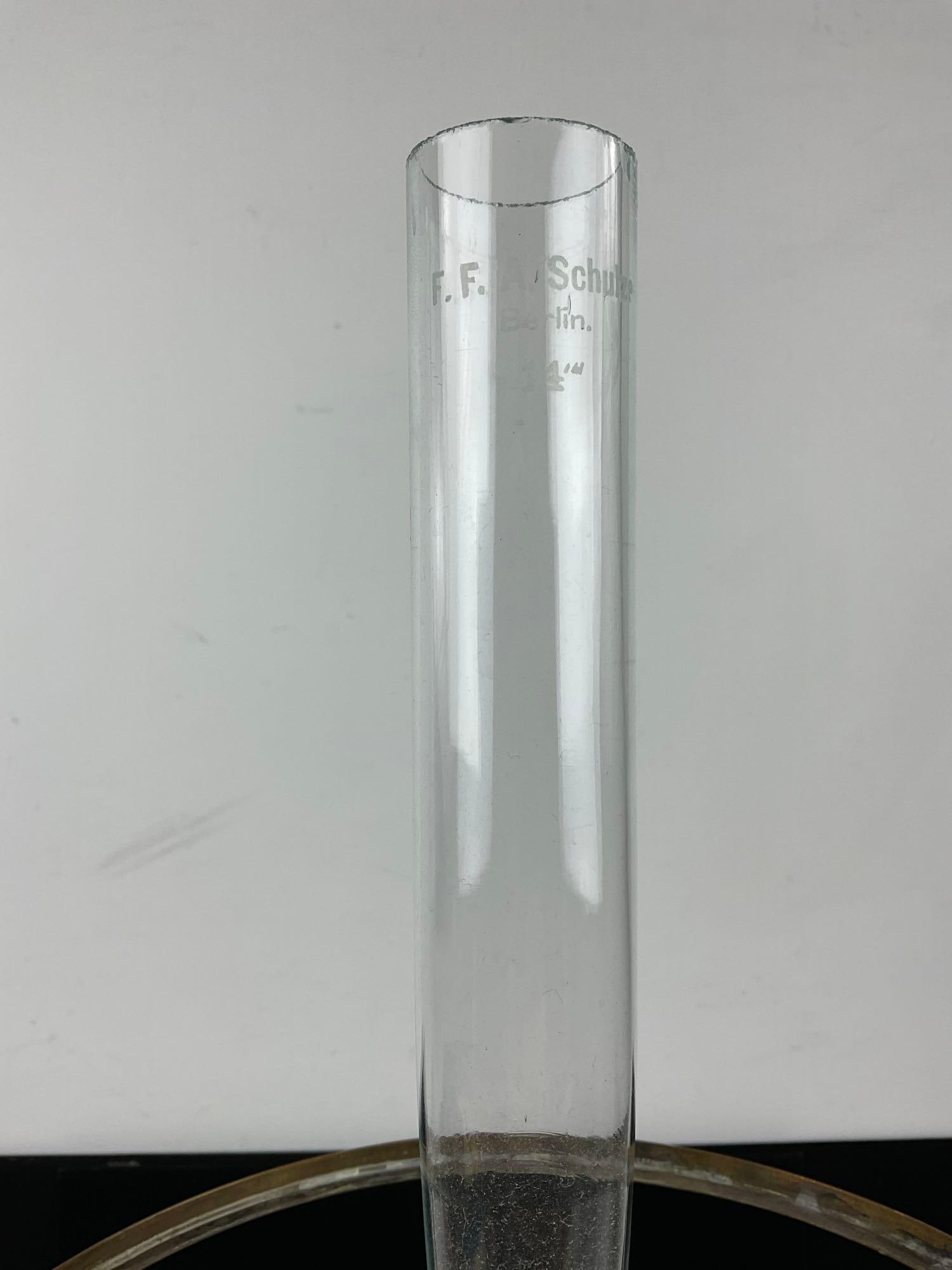 Vintage Oil Table Lamp, Brass & Milk Glass Shade, Glass Chimney, 22h x 10w x 10d inches - 5