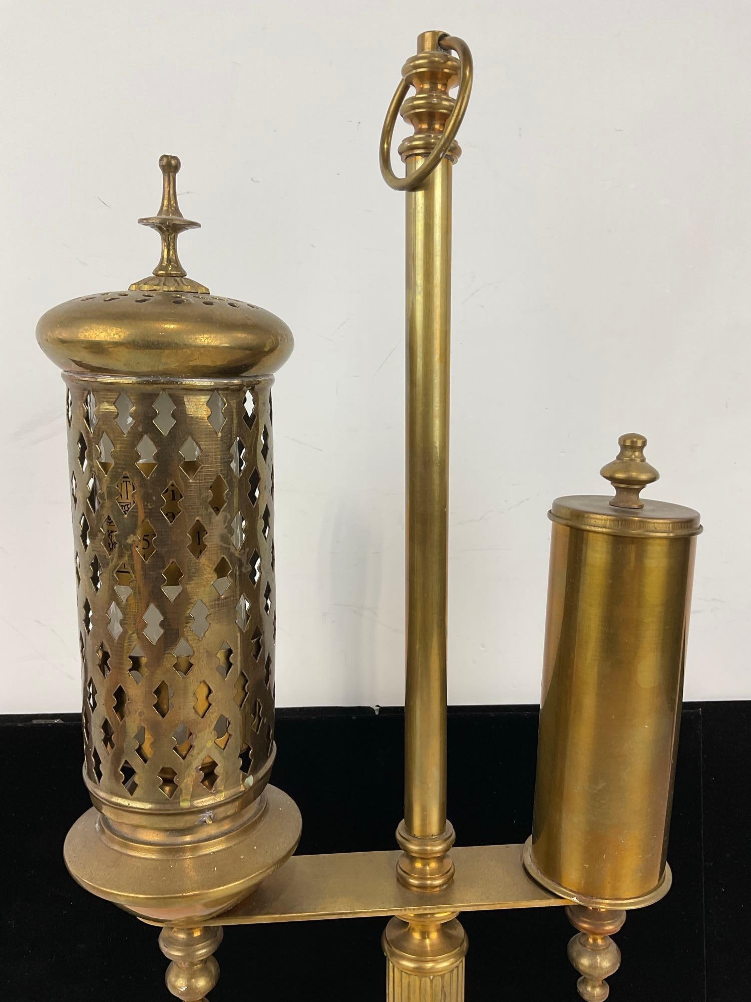 Antique Brass Student Parlor Lamp, w/Candle Holder & Match Holder, 19 inches - 3