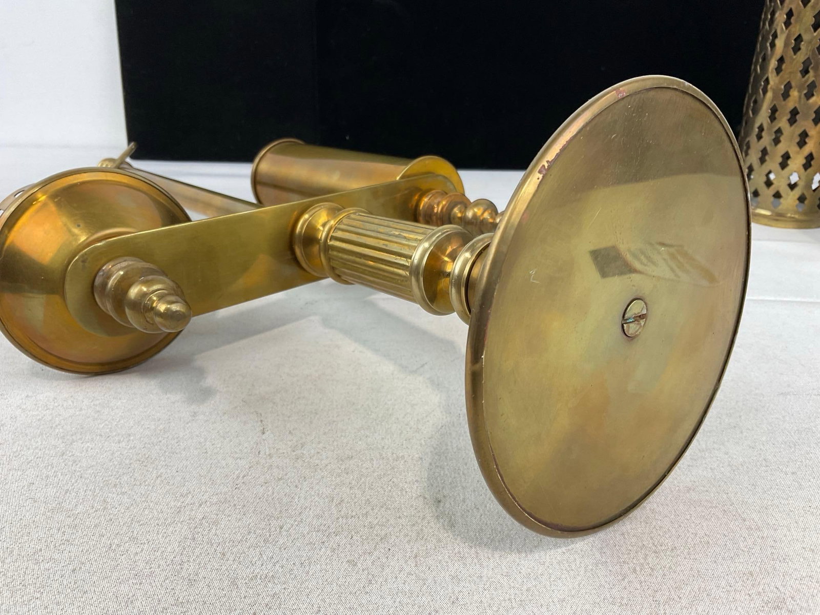 Antique Brass Student Parlor Lamp, w/Candle Holder & Match Holder, 19 inches - 5