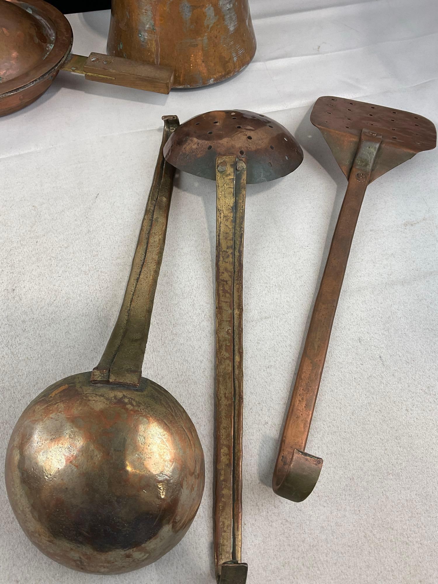 Copper Clad Fry Pan & Pail, & Copper Utensils, Ladle, Spider & Spatula, - 5
