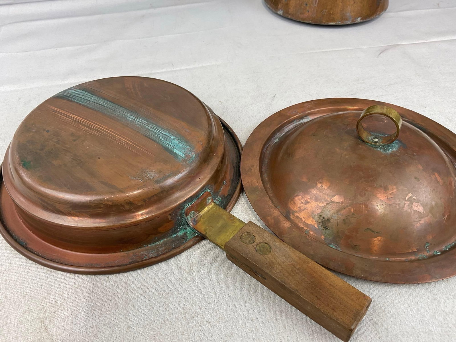 Copper Clad Fry Pan & Pail, & Copper Utensils, Ladle, Spider & Spatula, - 7