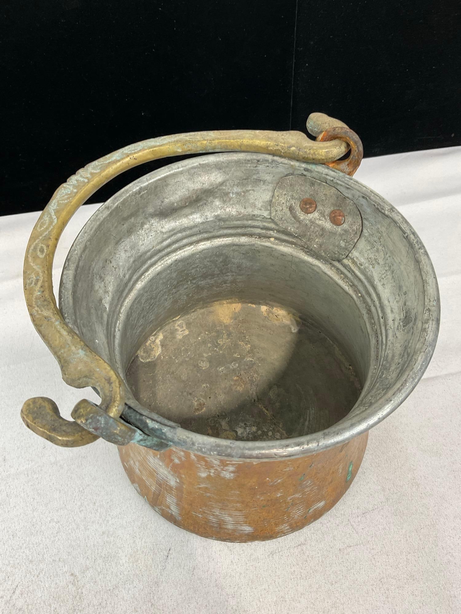 Copper Clad Fry Pan & Pail, & Copper Utensils, Ladle, Spider & Spatula, - 9