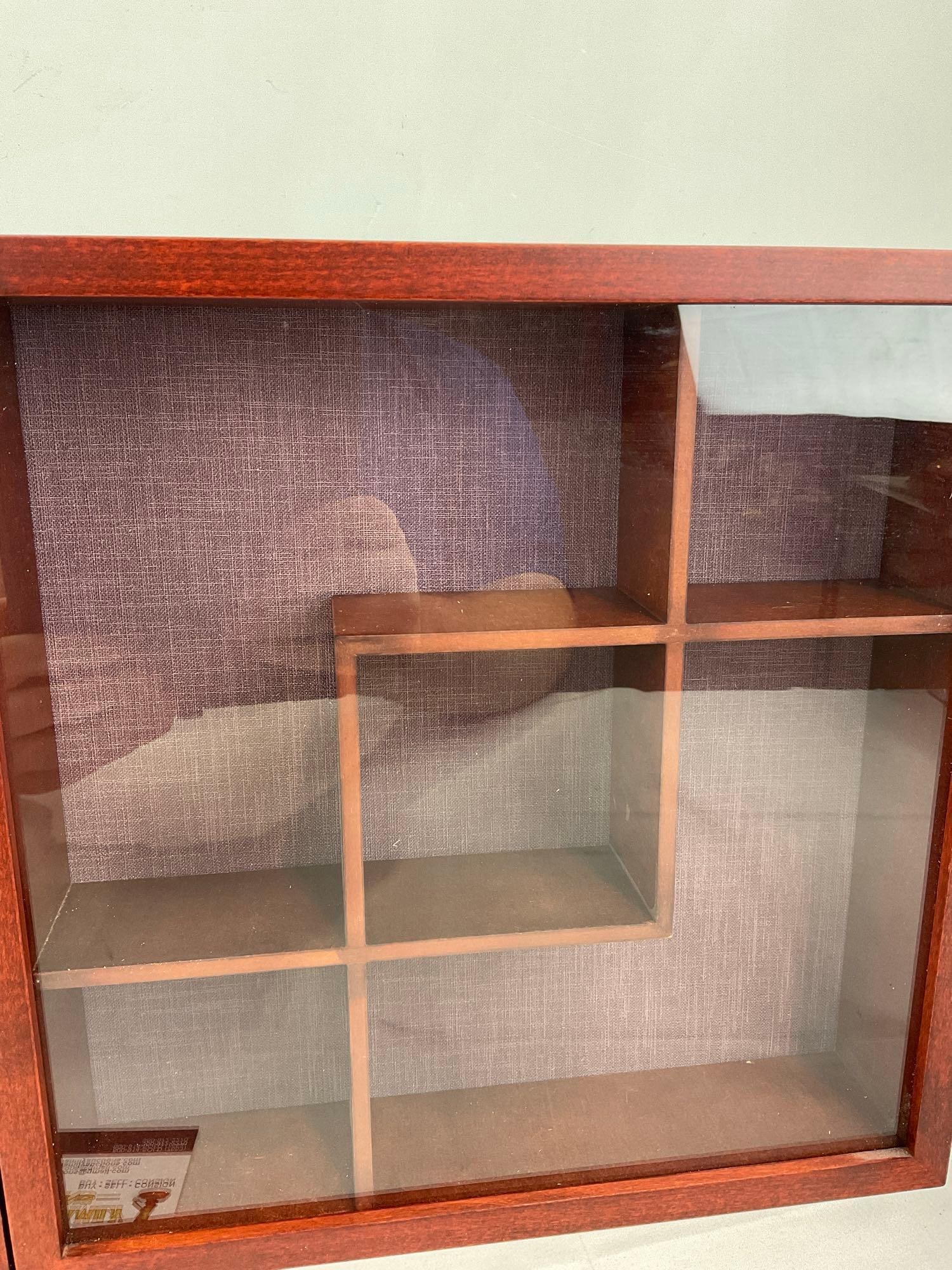 Pair of Geometric Shadowboxes, 14x14 inches, cherry style wood - 3