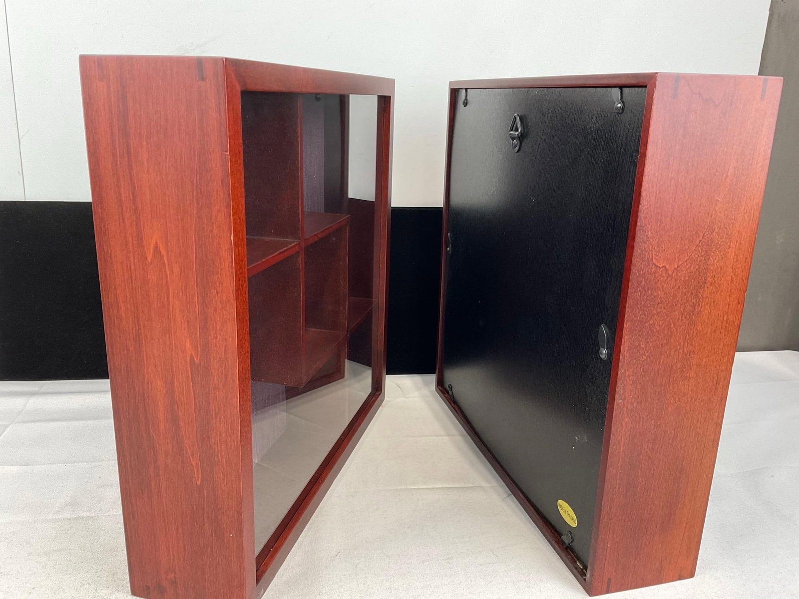 Pair of Geometric Shadowboxes, 14x14 inches, cherry style wood - 4