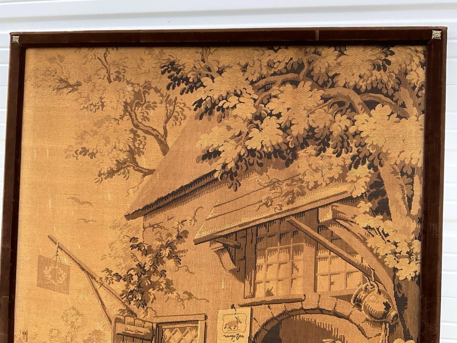 Large Antique? Framed French Wall Hanging Tapestry, 81x53 inches, from Adriaen Van Ostade etching - 2