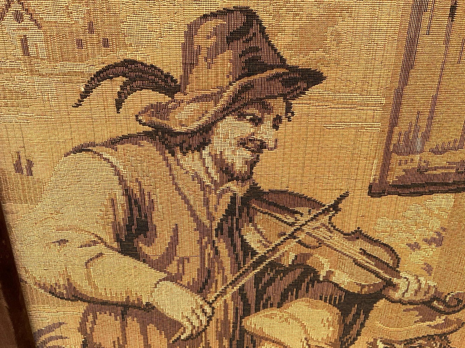Large Antique? Framed French Wall Hanging Tapestry, 81x53 inches, from Adriaen Van Ostade etching - 6