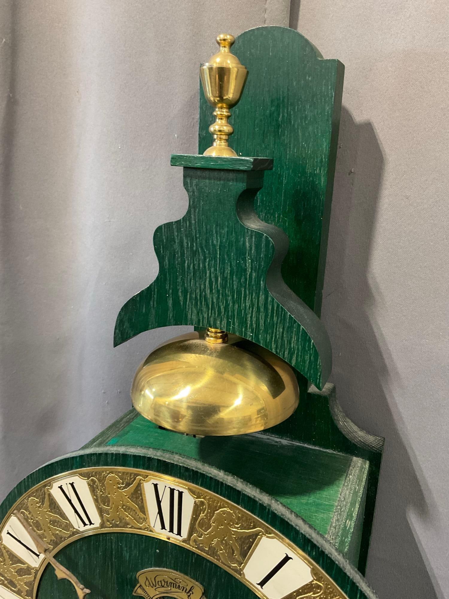 Vintage Green Case Dutch Scippertje Wall Clock, w/Pendulum, 2 weights - 2