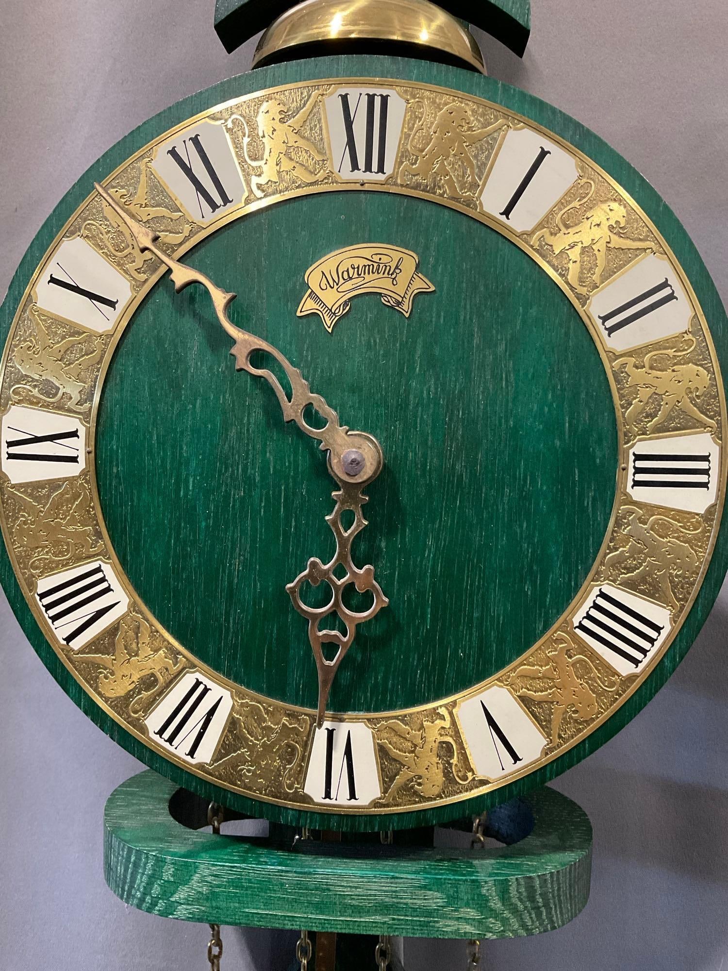 Vintage Green Case Dutch Scippertje Wall Clock, w/Pendulum, 2 weights - 3