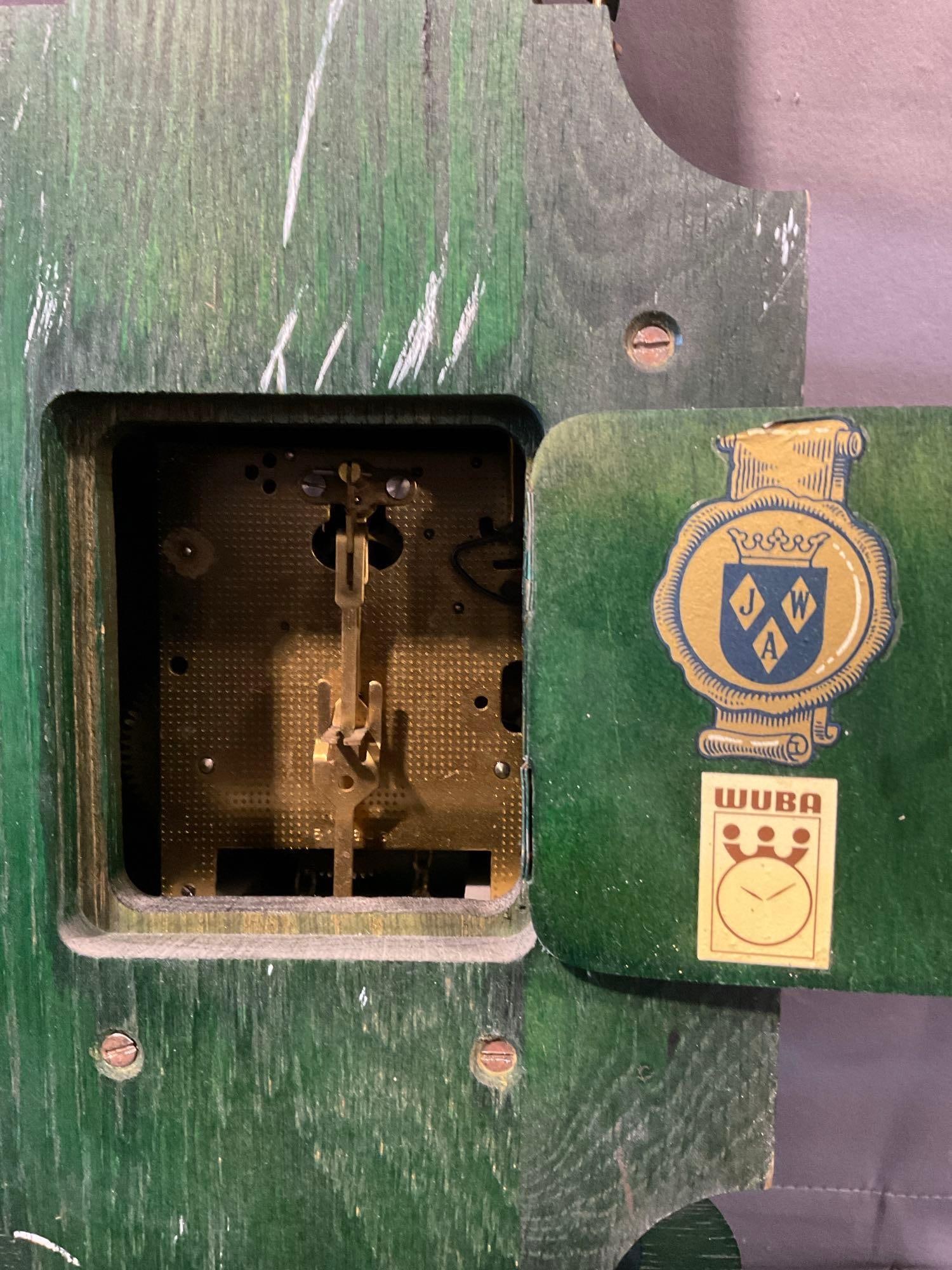 Vintage Green Case Dutch Scippertje Wall Clock, w/Pendulum, 2 weights - 7