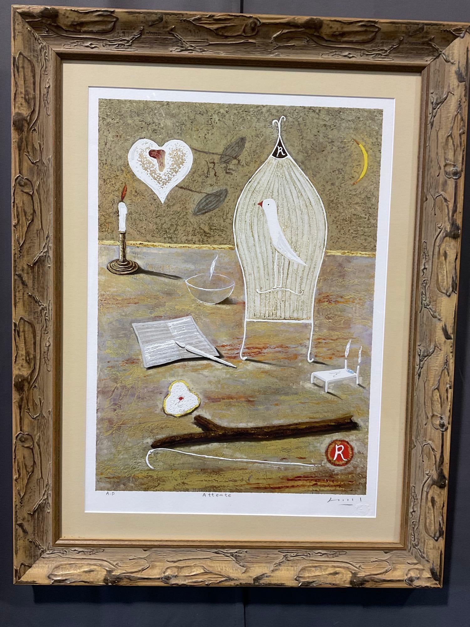 Framed Serigraph Artists Proof titled Attemte by artist Chung, 35h x 27w inches: The paper has a seal on the bottom right with the signature, Art Shop Korea. Marked A.P. for Artists Proof. Appears to be in good shape. The piece measures approx 35h x 27w x 4d inches. See pics.