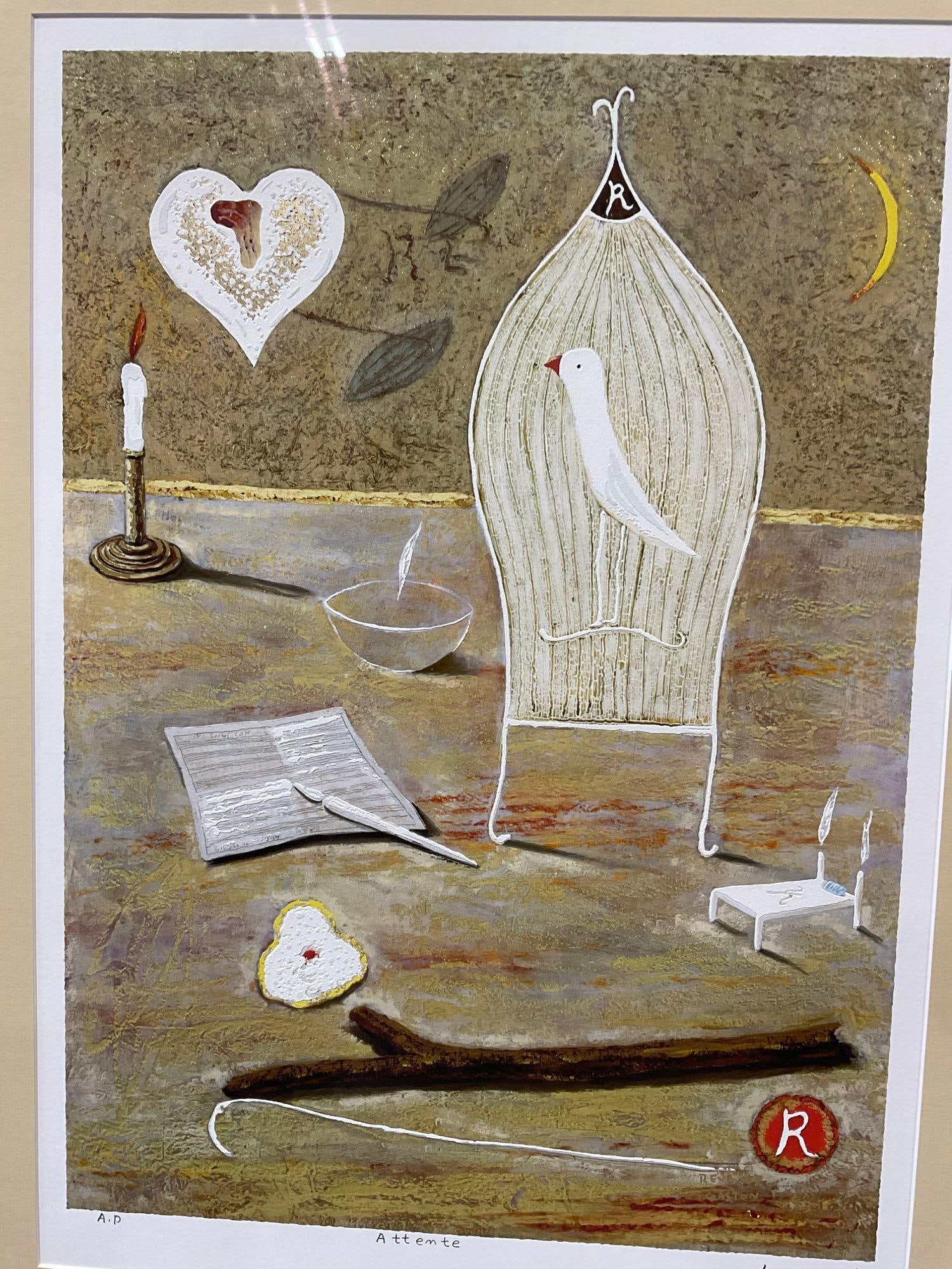Framed Serigraph Artists Proof titled Attemte by artist Chung, 35h x 27w inches - 2