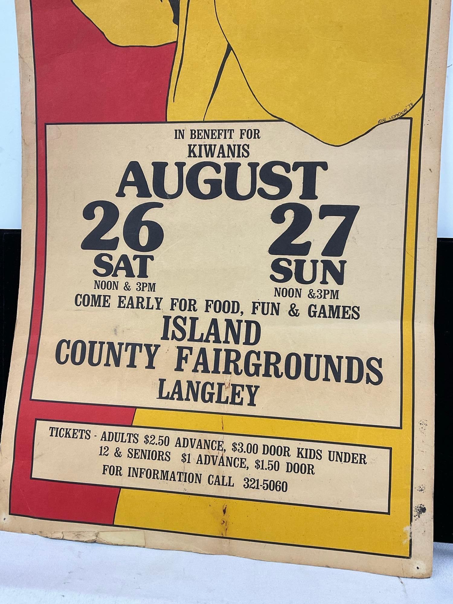 Vintage approx 1980s The Pickle Family Circus Langley WA, Poster 29 x 12 inches, Red & Yellow - 3