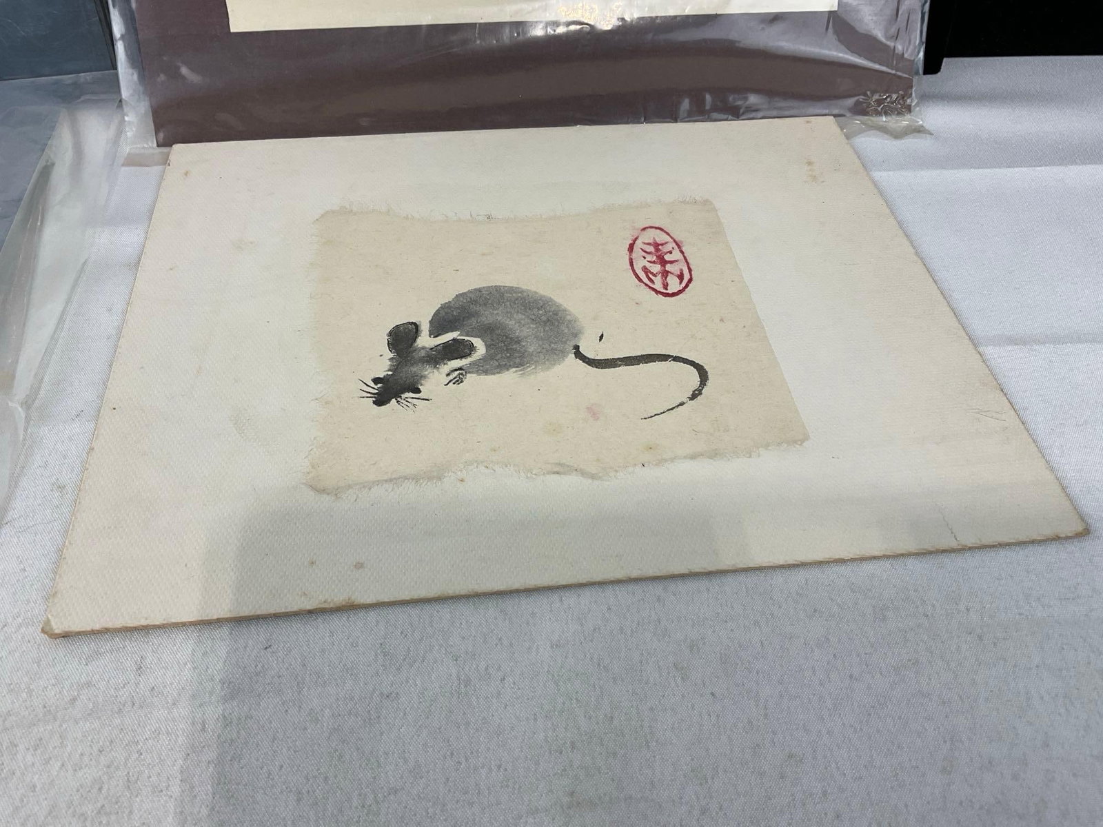 Several Japanese Black/White Watercolors, Young Boy, Bamboo, Mouse, & lovely Pond scene - 5