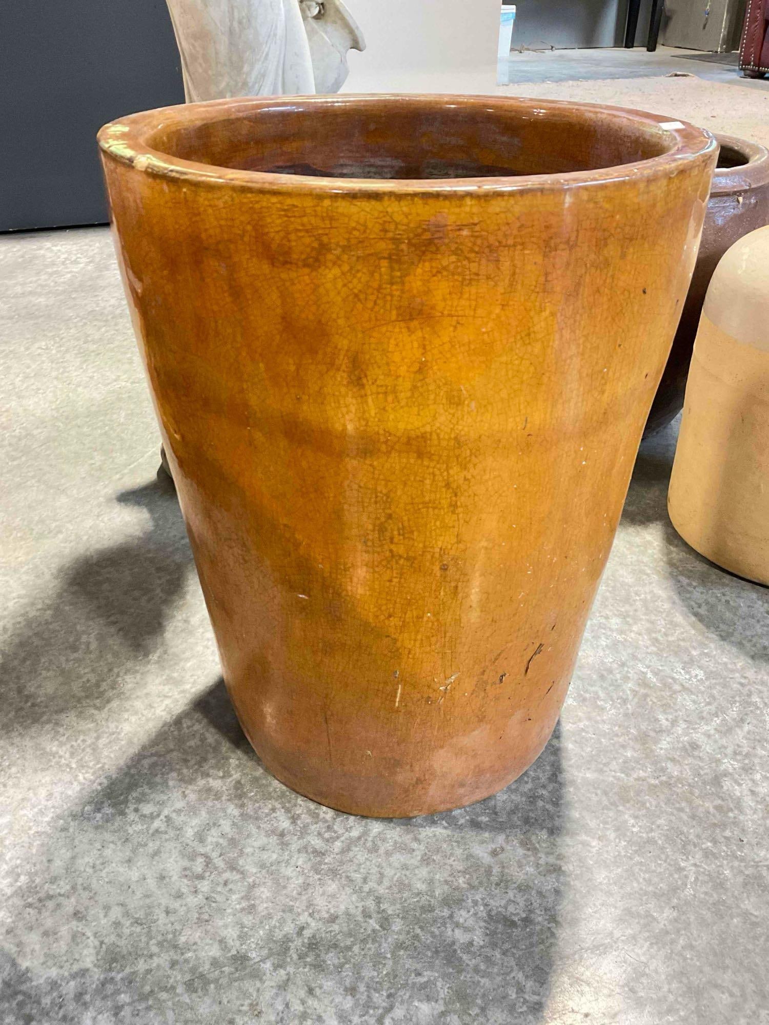 Burnt Orange Glazed Ceramic Planter Pot w/ Crazed Finish. Measures 14" x 14" x 18" See pics. - 2