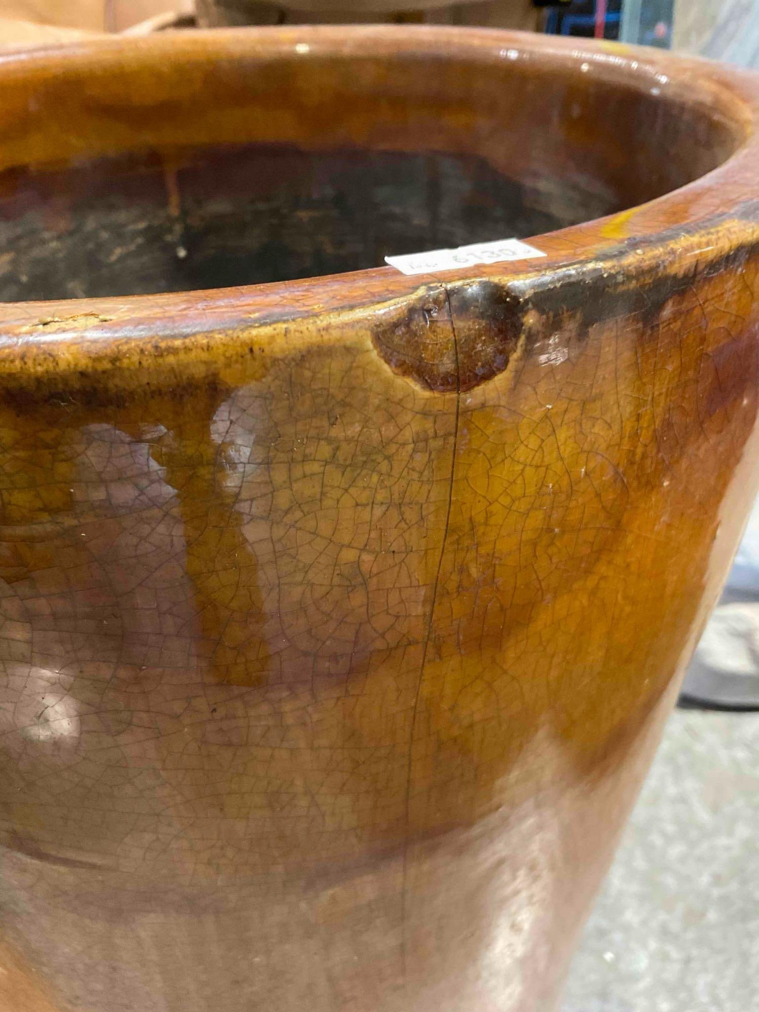 Burnt Orange Glazed Ceramic Planter Pot w/ Crazed Finish. Measures 14" x 14" x 18" See pics. - 4