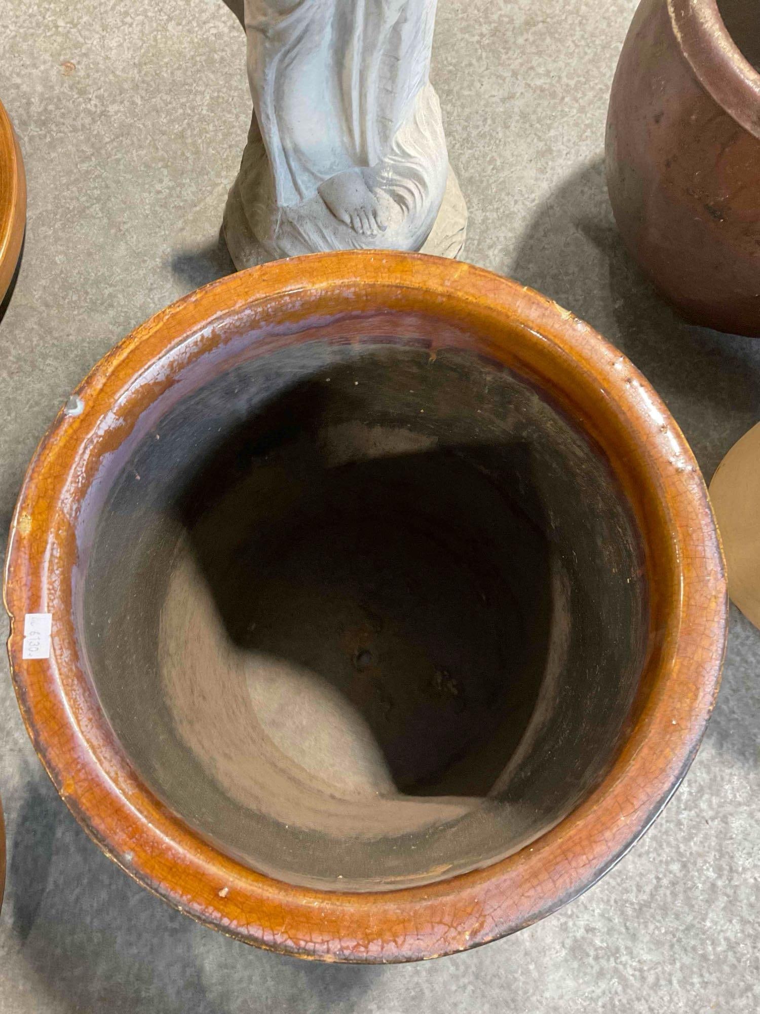 Burnt Orange Glazed Ceramic Planter Pot w/ Crazed Finish. Measures 14" x 14" x 18" See pics. - 5
