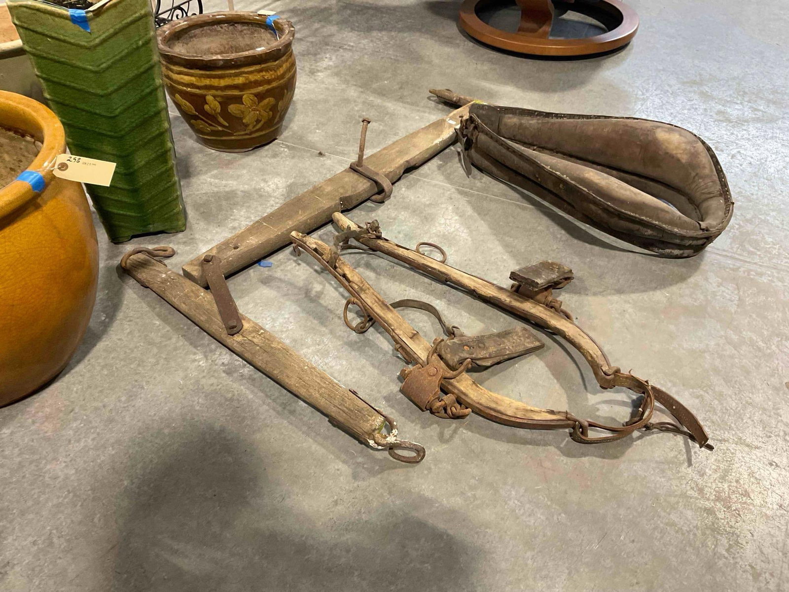 Antique Primitive Wood & Leather Plow Animal Collar, Harness & Hames. Fair Condition. See pics. - 3