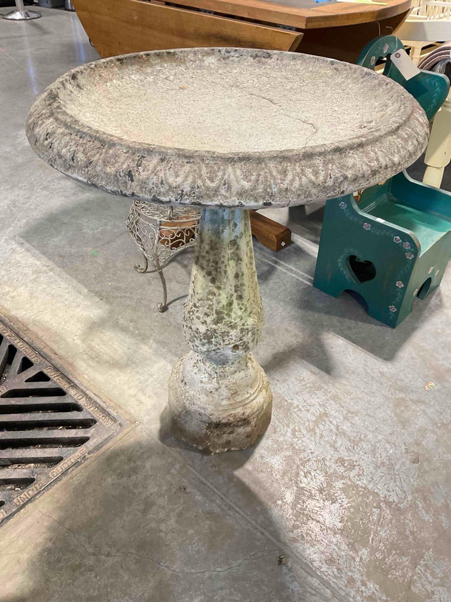 Vintage Concrete Bird Bath w/ Round Basin & Fluted Base. Fair Condition. See pics. - 2