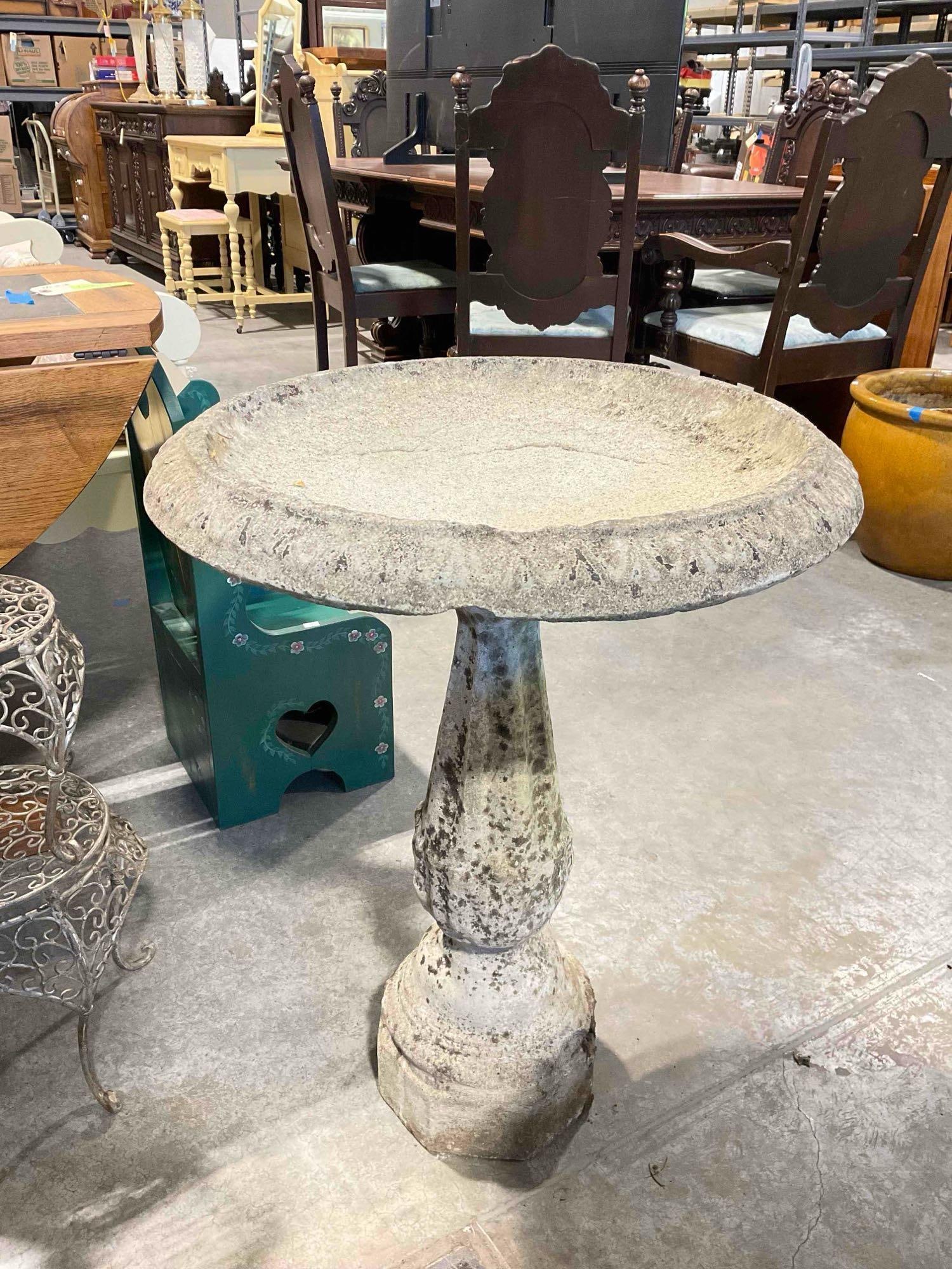 Vintage Concrete Bird Bath w/ Round Basin & Fluted Base. Fair Condition. See pics. - 3