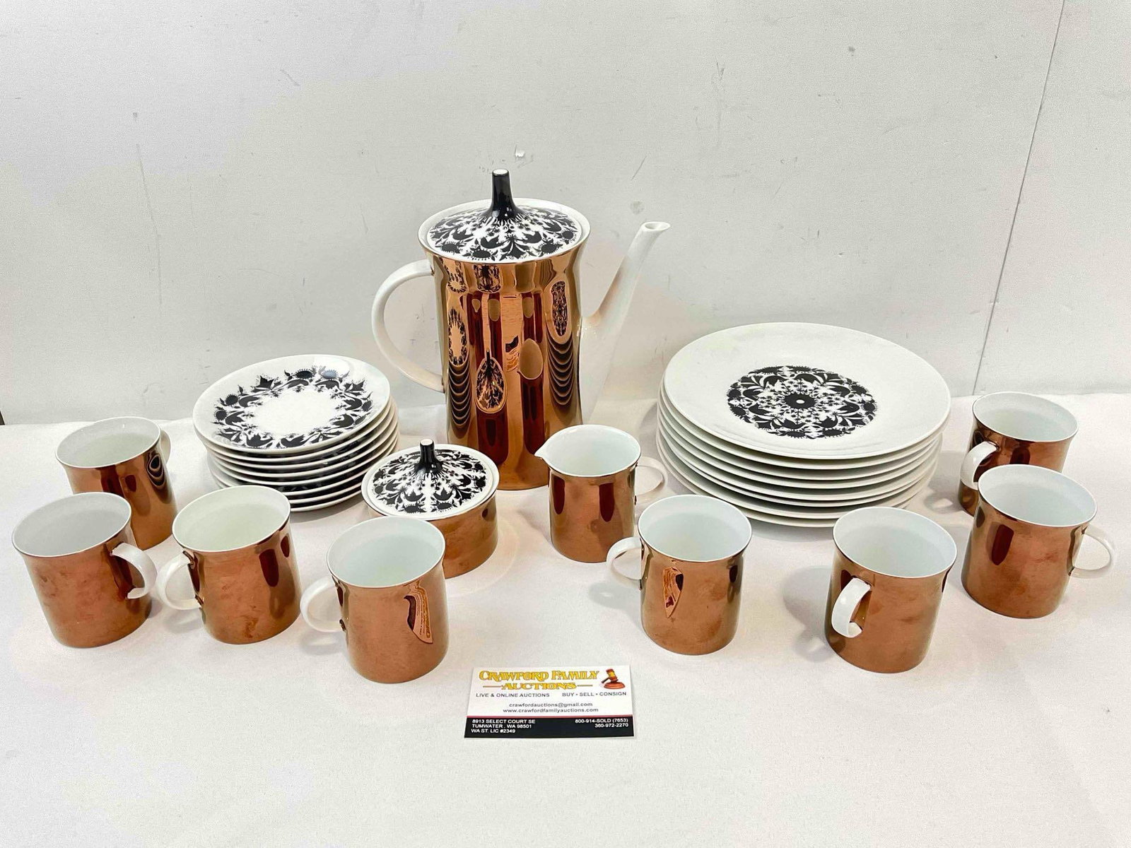 27 pcs Vintage Rosenthal Copper/Black/White Ceramic Dishes in Hilton Pattern. Good Condition. (1 of 7)