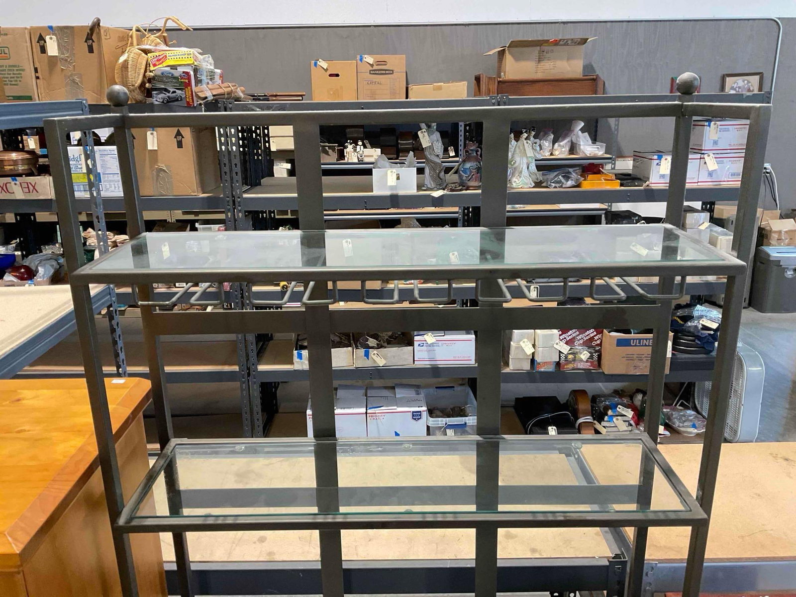 Brushed Gray Metal Wine Storage Rack w/ 3 Glass Shelves. Good Condition. See pics. - 5
