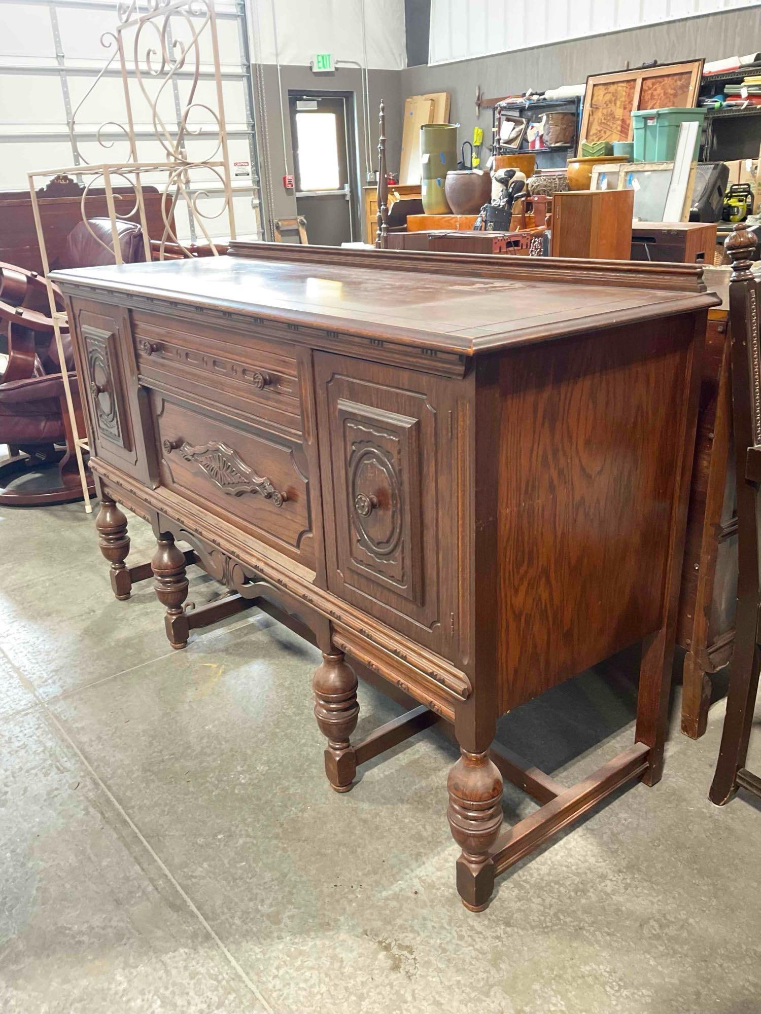 Vintage Jacobean Revival Walnut? Finish Wood Buffet w/ 2 Drawers & 2 Cupboards. See pics. - 2