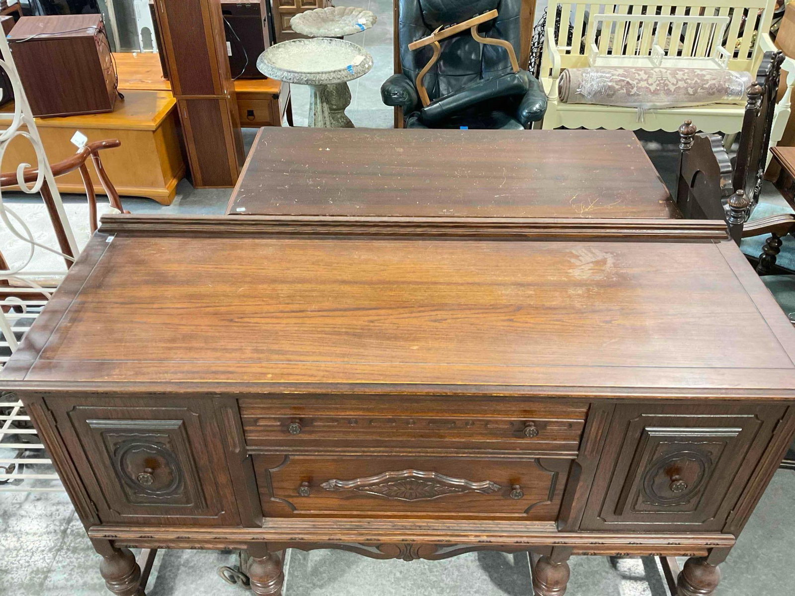 Vintage Jacobean Revival Walnut? Finish Wood Buffet w/ 2 Drawers & 2 Cupboards. See pics. - 4