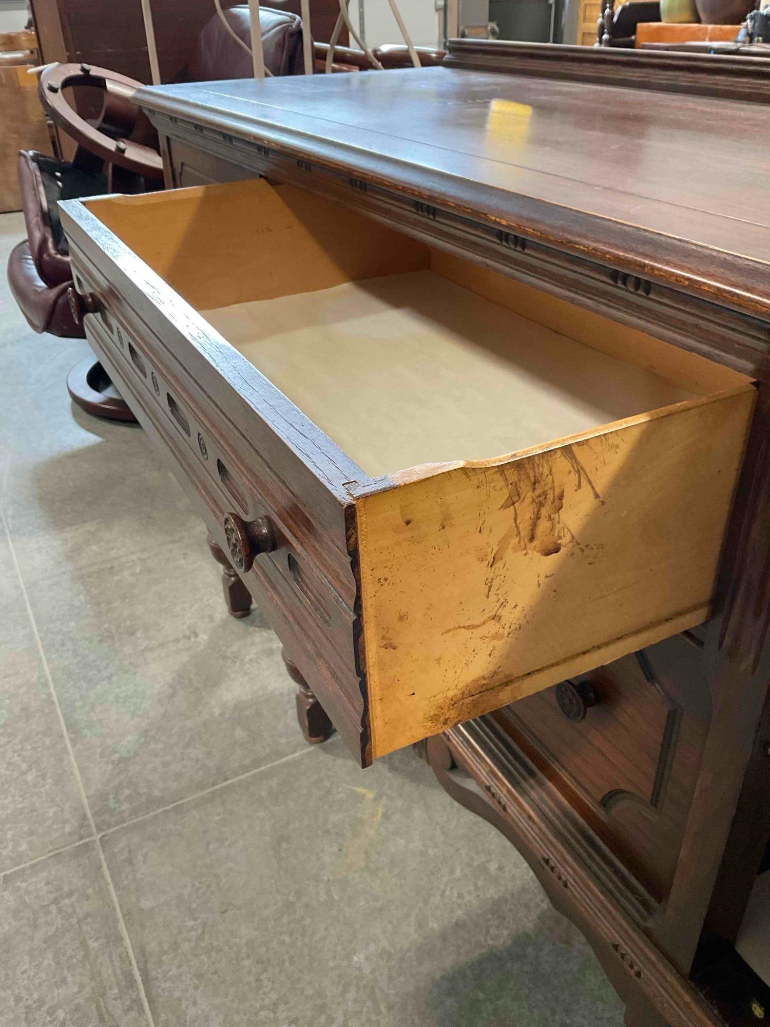 Vintage Jacobean Revival Walnut? Finish Wood Buffet w/ 2 Drawers & 2 Cupboards. See pics. - 5