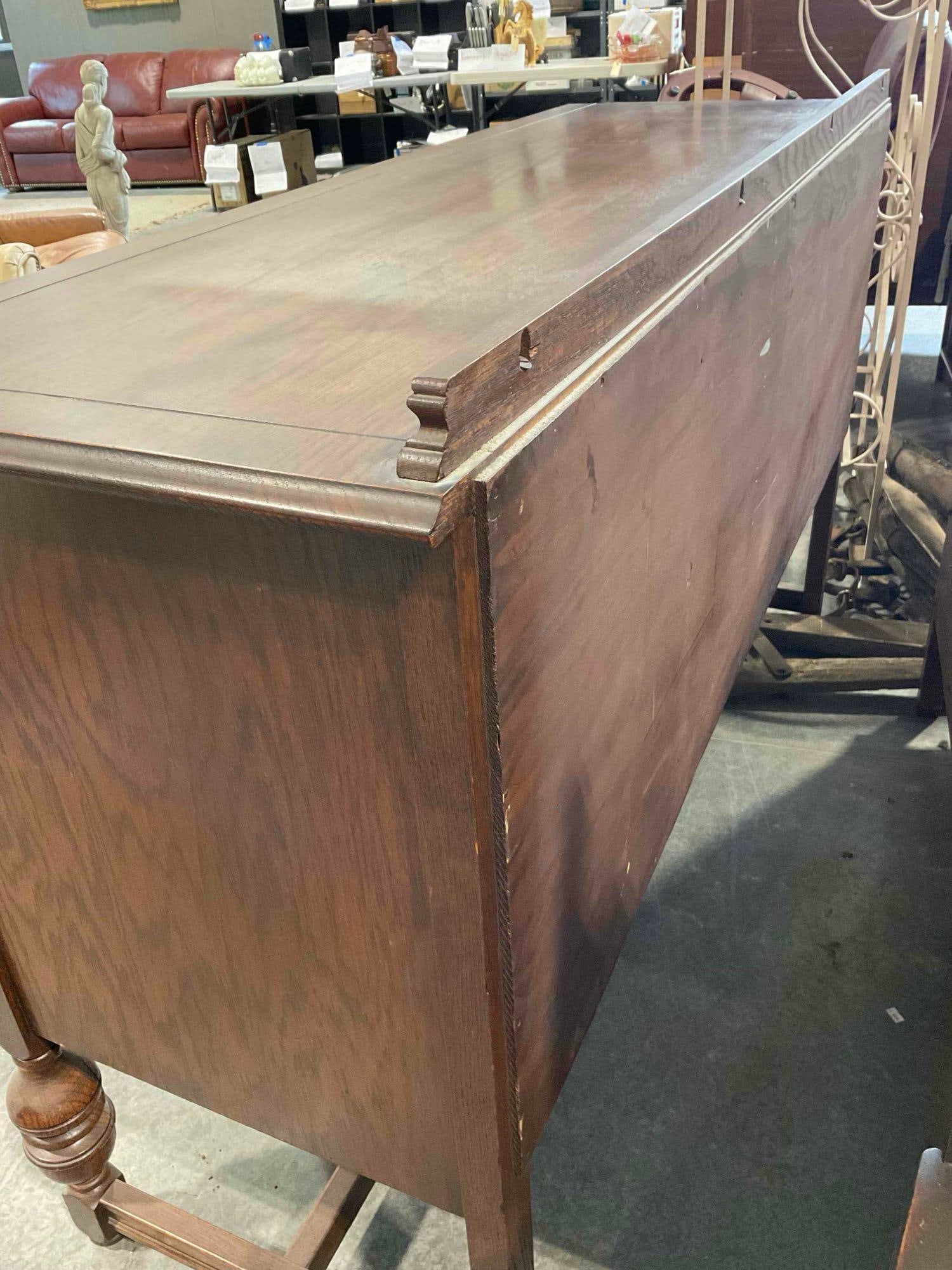 Vintage Jacobean Revival Walnut? Finish Wood Buffet w/ 2 Drawers & 2 Cupboards. See pics. - 7