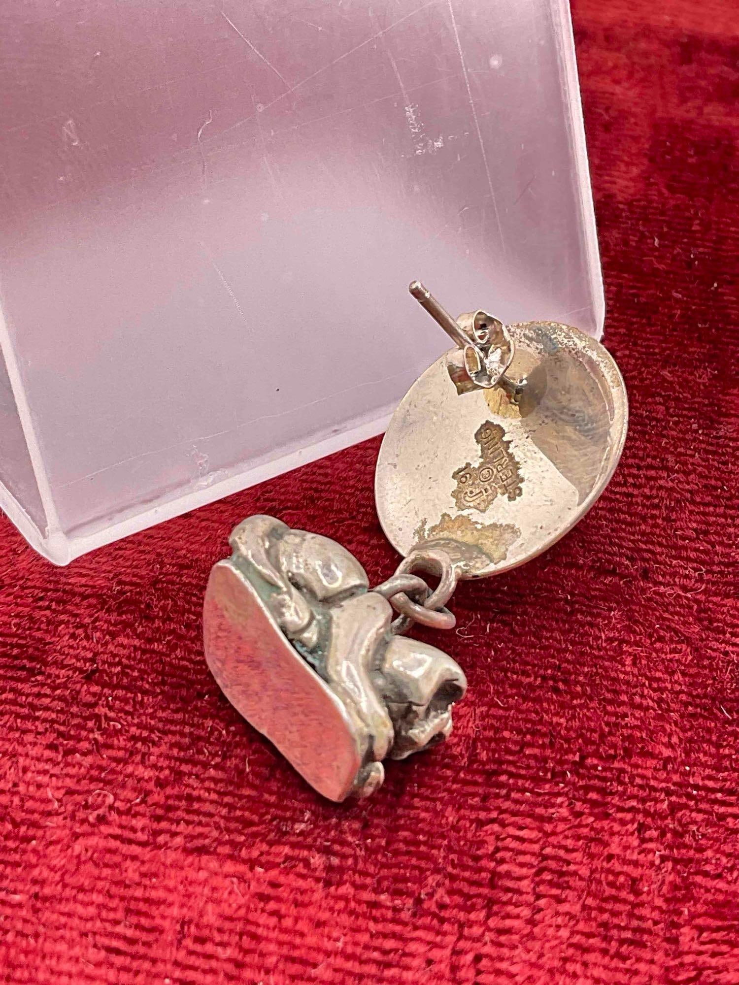 Vintage Carol Felley Sterling Silver Earrings w/ Amethyst Toned Setting & Cat Design. See pics. - 4
