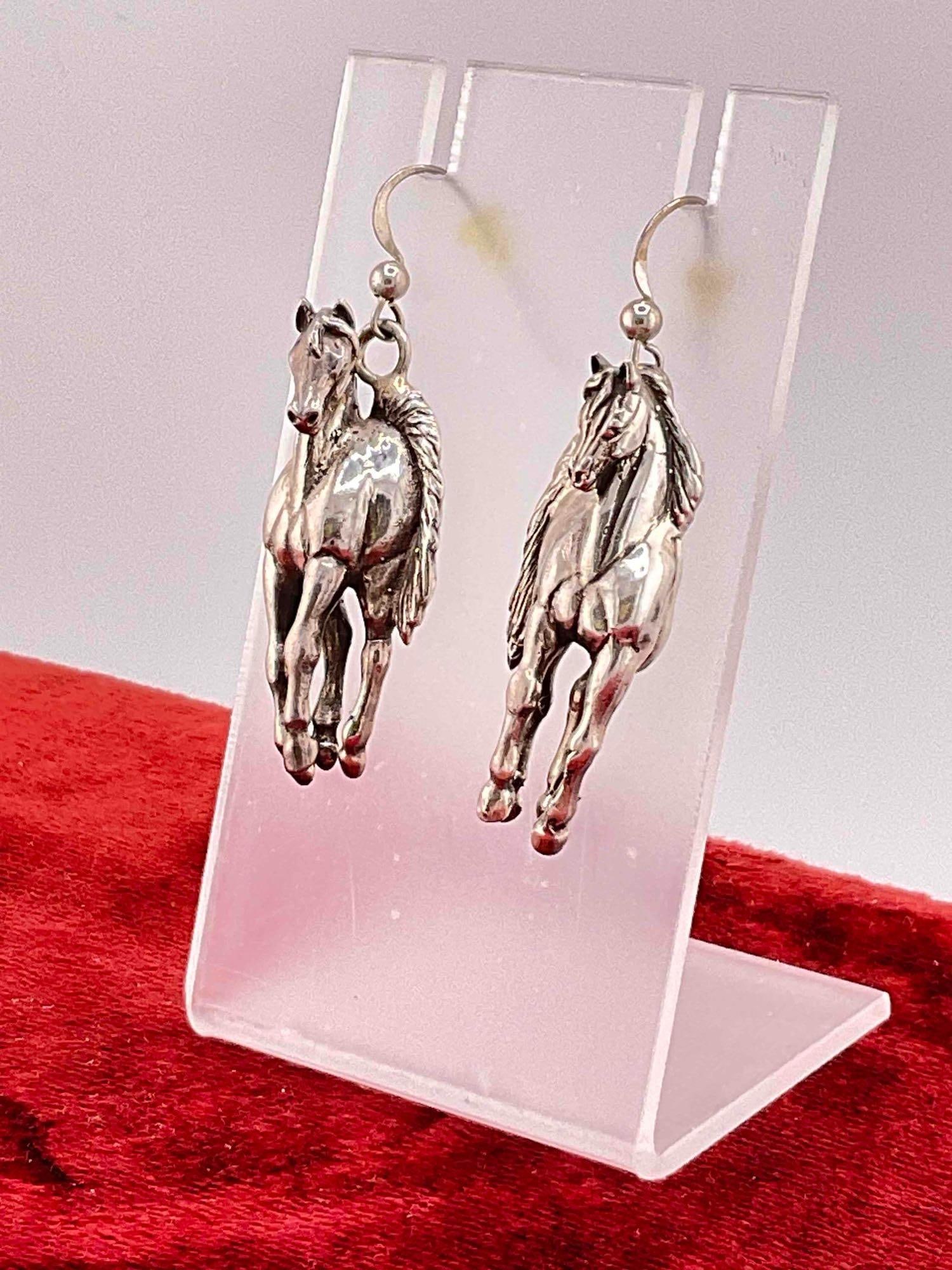Vintage Carol Felley Sterling Silver Earrings w/ Walking Horse Design. See pics. - 2