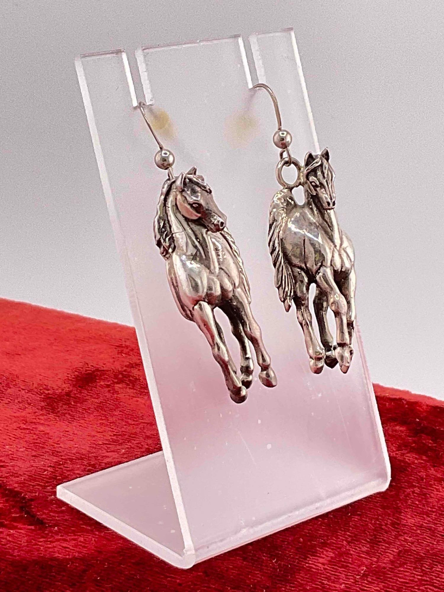 Vintage Carol Felley Sterling Silver Earrings w/ Walking Horse Design. See pics. - 3