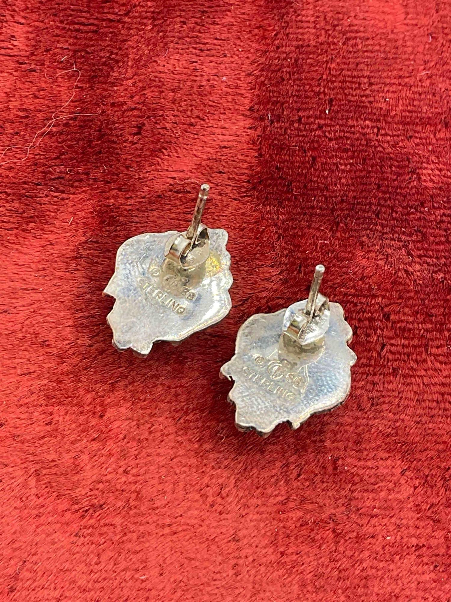 Vintage Carol Felley Sterling Silver Jewelry incl. Earrings & 2x Pendants w/ Pink CZ Toned Setting. - 5