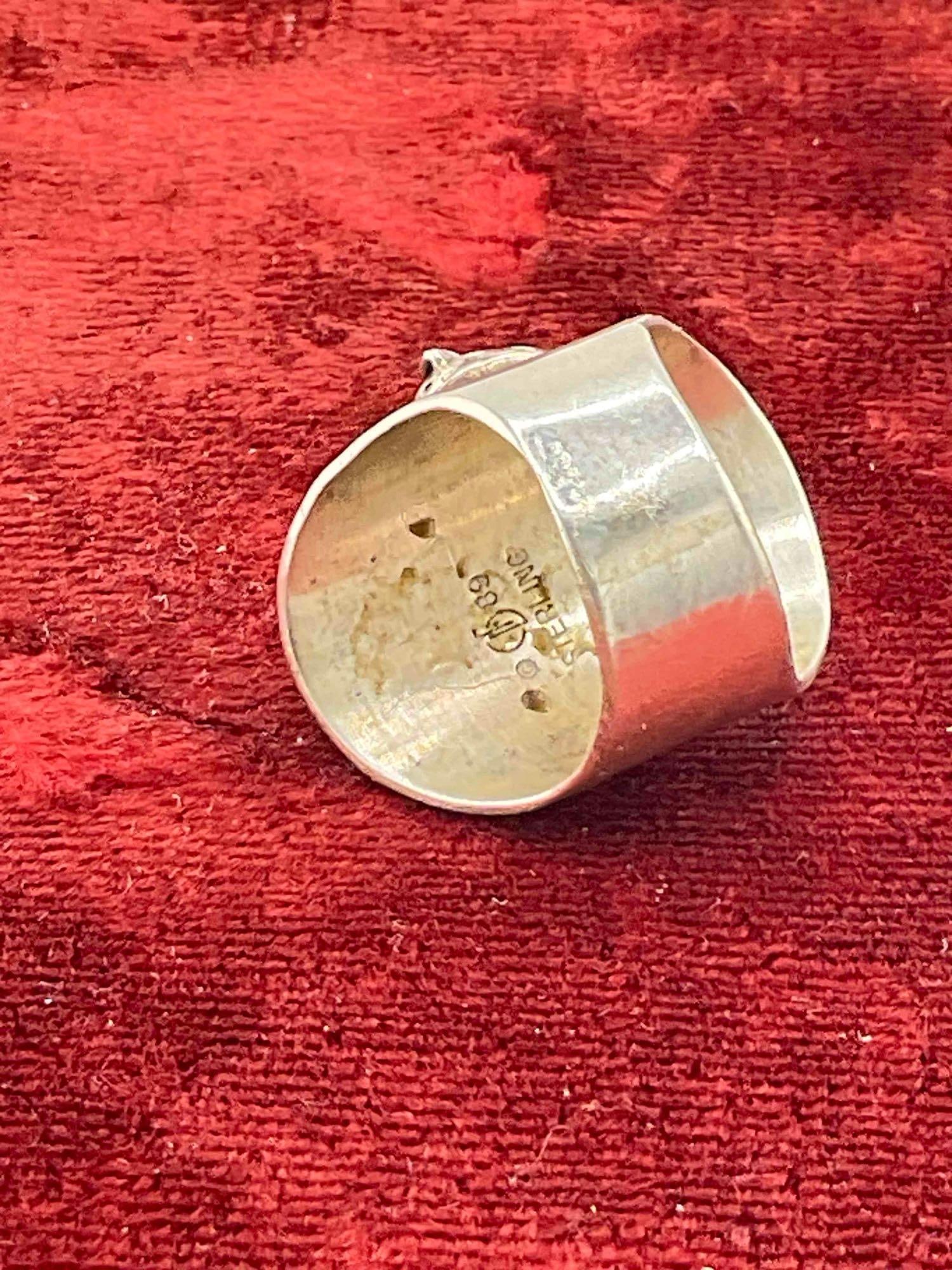 Vintage Carol Felley Sterling Silver Ring w/ Leopard Design & Rose Quartz Toned Setting, Size 5. - 4