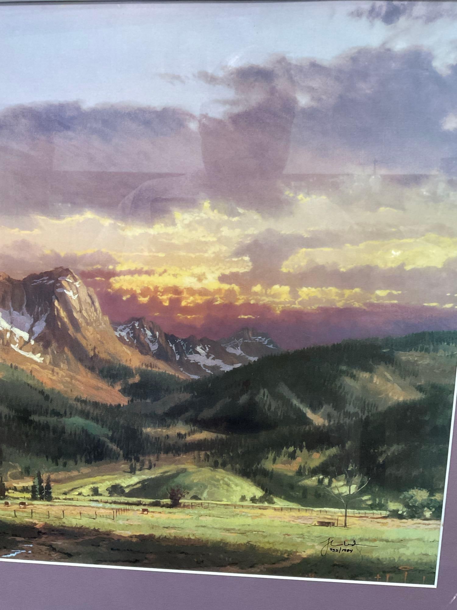 Framed Signed & #d 953/1984, titled Dusk in the Valley, by Thomas Kincaid, earlier years, 30x42 i... - 4