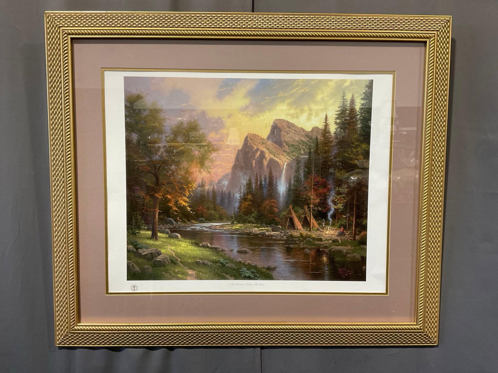 Framed Signed #d 291/520 P/P, The Mountains Declare His Glory by Thomas Kinkade 34x40 inch - 2