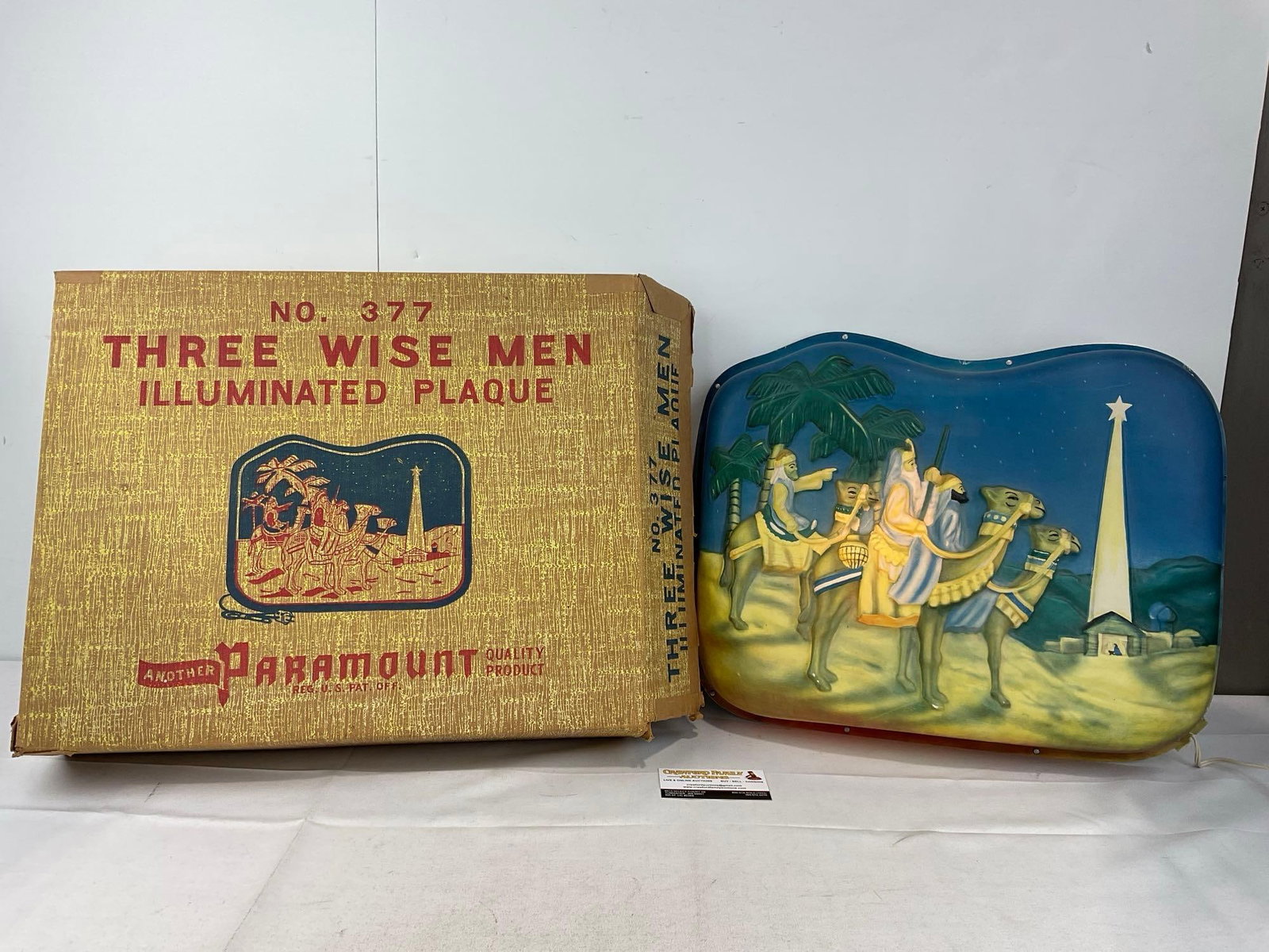Vintage Paramount No.377 Three Wise Men Religious Illuminated Plaque Sign 16x20 inch in original ...: Appears to be in good shape, the box shows some wear. The piece measures approx 16h x 20w x 6d inches. See pics. E-6120