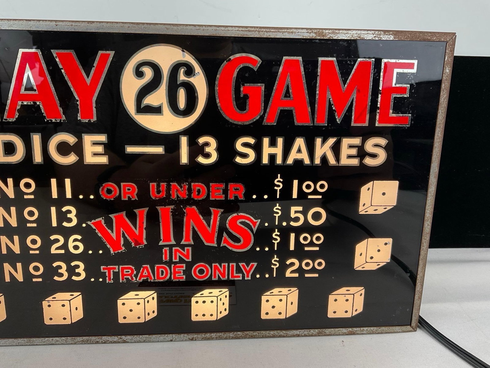 Play 26 Game 10 Dice - 13 Shakes, Gambling Lighted Sign, tested & working, 9x15x6 inches - 3