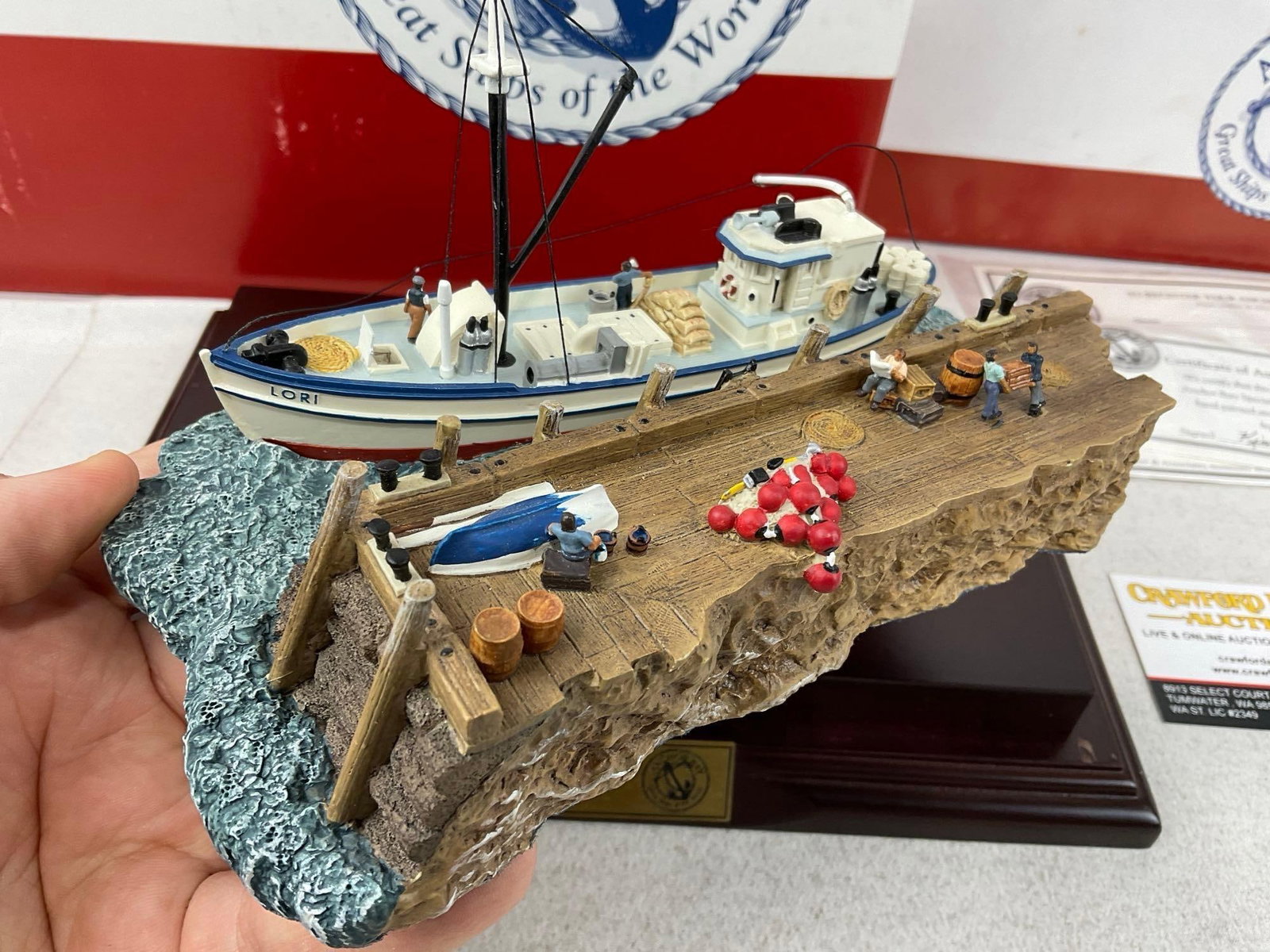 Anchor Bay Collectible, in pair of boxes, Sardine Lori #494/4000, w/COA, Resin Boat & Dock Scene - 4